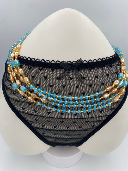 Blue Crystal Waist Bead- Tie on