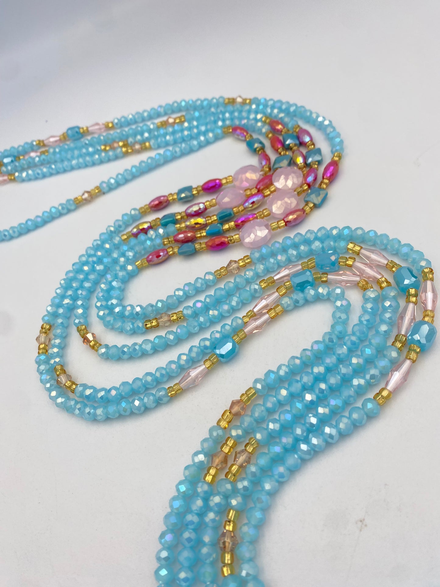 Skylar- Crystal Waist Bead | Waist Beads – Luxury Tie-On Beaded Jewelry | Blue| Body Adornment & Weight Tracking | Sky Blue Waist Bead | Price Per Item | 45–Inches