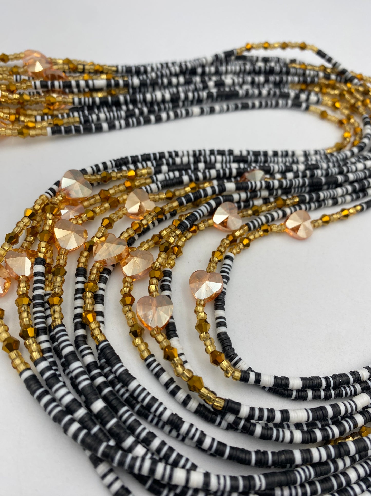 Black & White Vinyl Waist Bead- Clay beads- Flat disc waistbeads- 45”- 50”