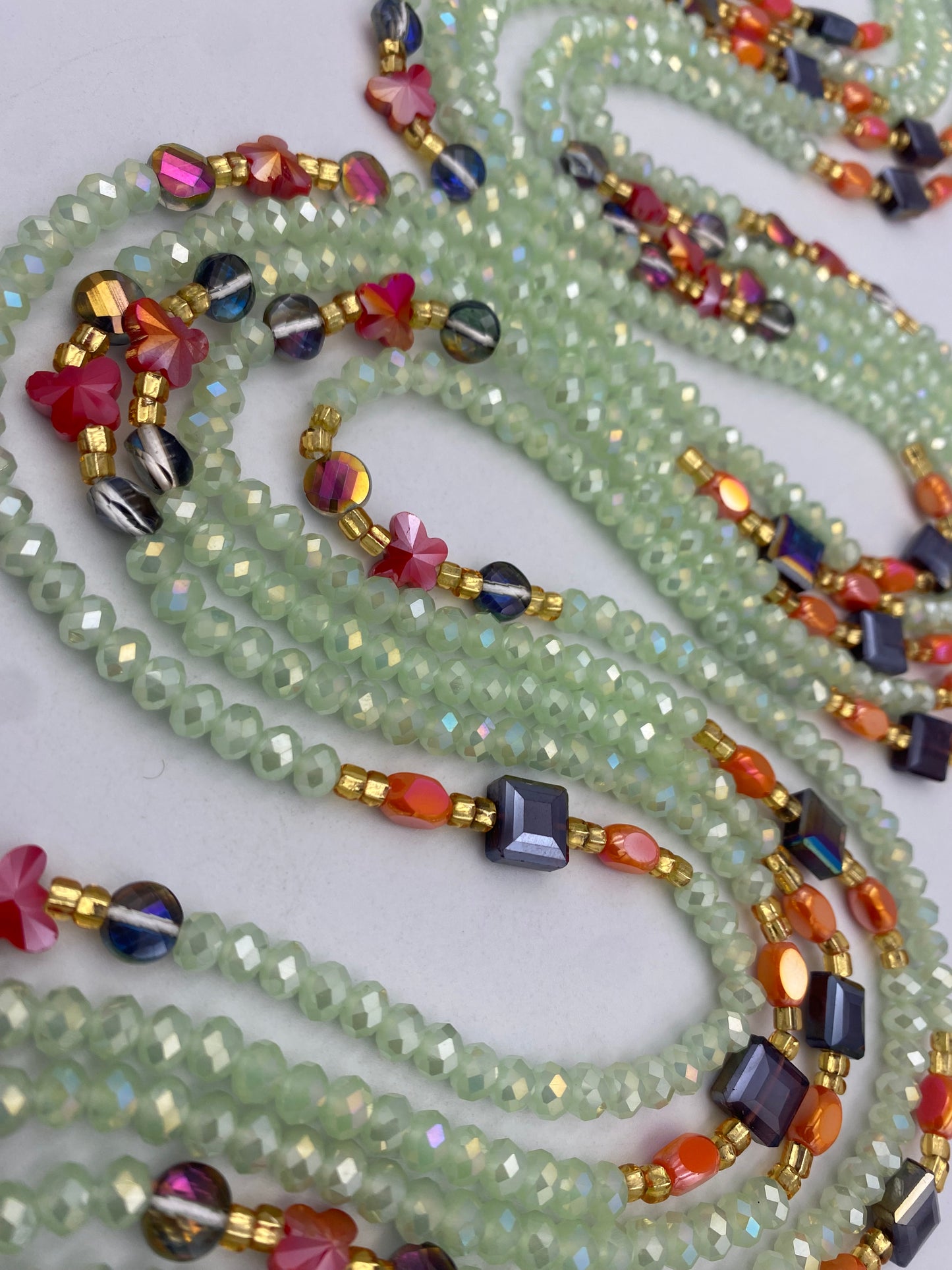 Glory ~ Pale Mint Crystal Waist Bead | Waist Beads – Luxury Tie-On Beaded Jewelry | Green | Body Adornment & Weight Tracking | Price Per Item | 45–Inches