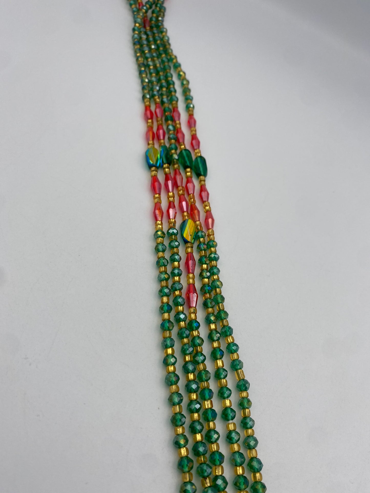 Green & Red Crystal Waist Bead- Tie on