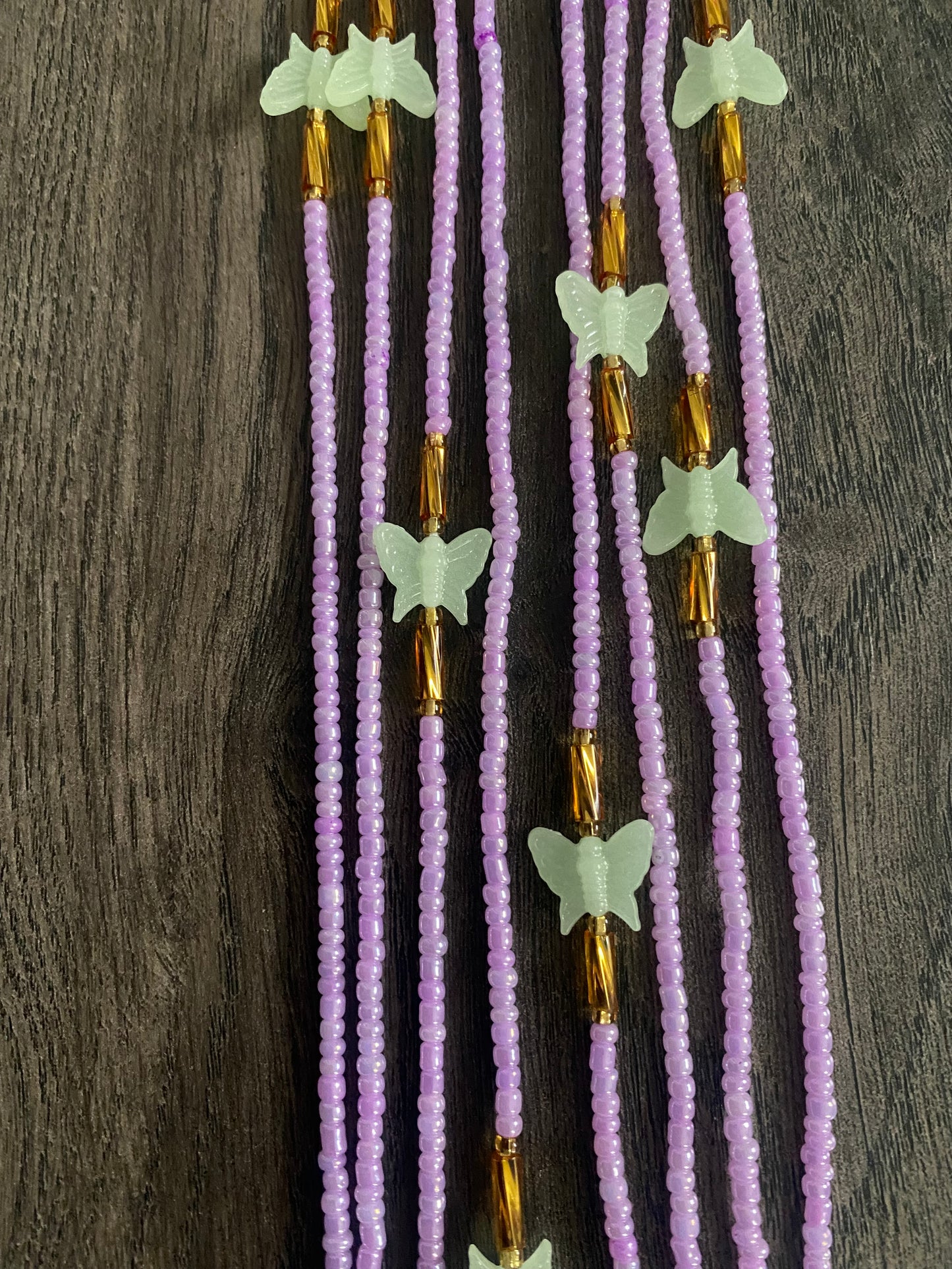 Pink Waistbeads With Glow in the Dark Butterflies Waist Beads- Tie on 45"-50