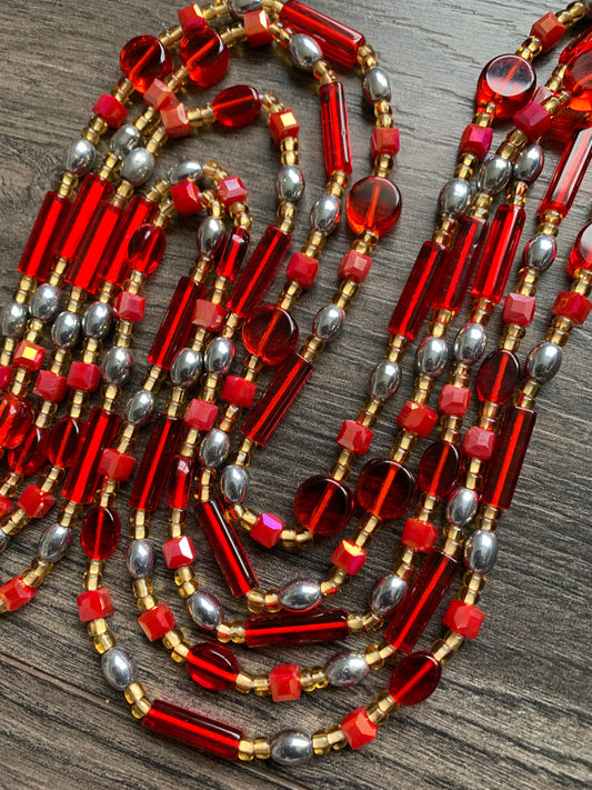 Esme ~ Red Crystal Waist Beads 45-50”