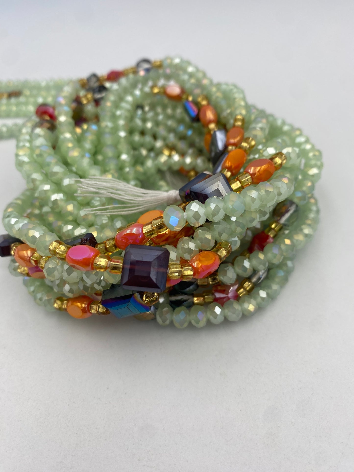 Glory ~ Pale Mint Crystal Waist Bead | Waist Beads – Luxury Tie-On Beaded Jewelry | Green | Body Adornment & Weight Tracking | Price Per Item | 45–Inches