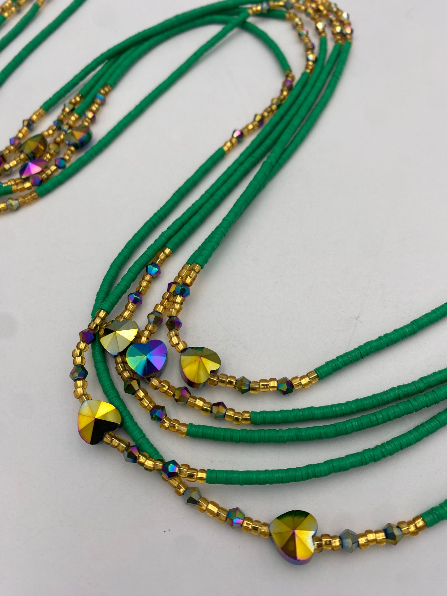 Green Vinyl Flat Disc Waist Bead | Clay Beads African Waist Beads | Adjustable Tie-On 45”–50”