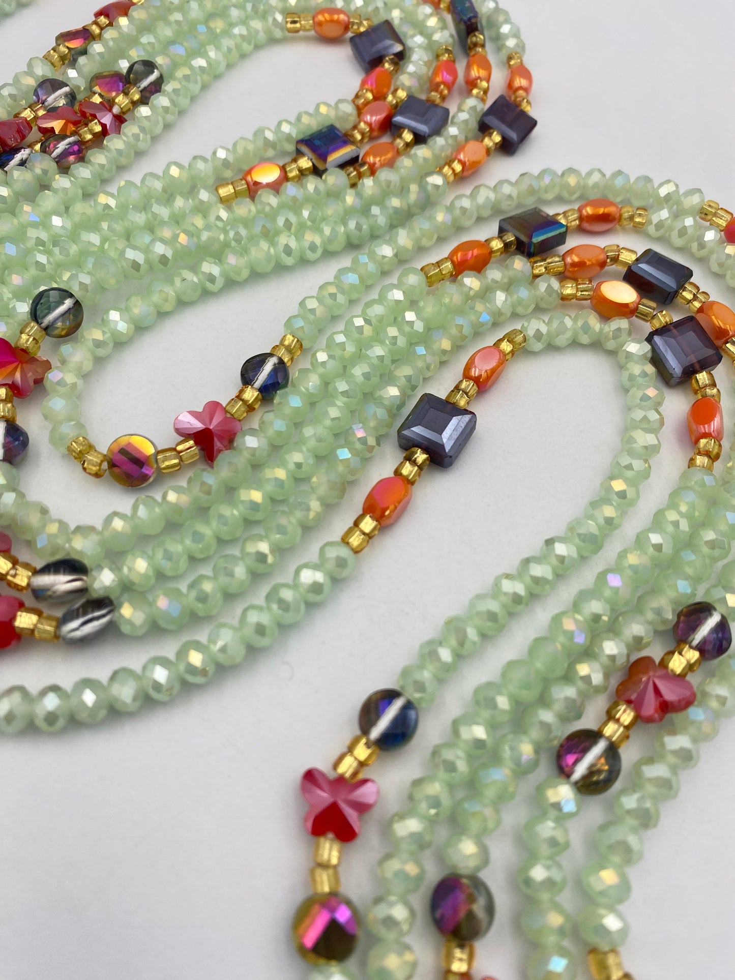 Glory ~ Pale Mint Crystal Waist Bead | Waist Beads – Luxury Tie-On Beaded Jewelry | Green | Body Adornment & Weight Tracking | Price Per Item | 45–Inches