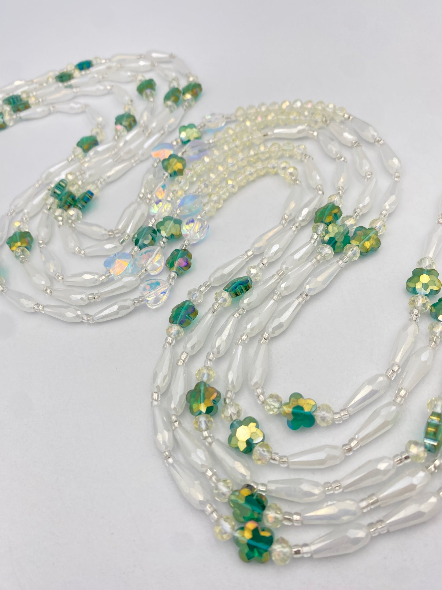 Emerald Pearl | Bridal | Waist Bead for the New Year |  Waist Beads – Luxury Tie-On Beaded Jewelry | Crystal White | Crystal & Silver with Pink | Body Adornment & Weight Tracking- 45–Inches