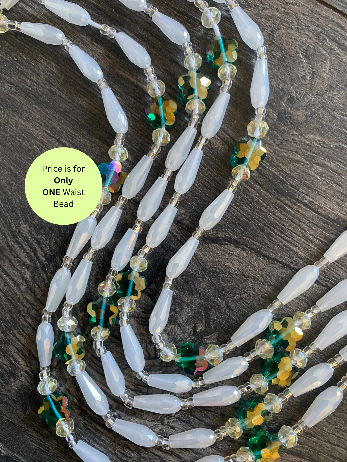 Emerald Pearl | Bridal | Waist Bead for the New Year |  Waist Beads – Luxury Tie-On Beaded Jewelry | Crystal White | Crystal & Silver with Pink | Body Adornment & Weight Tracking- 45–Inches
