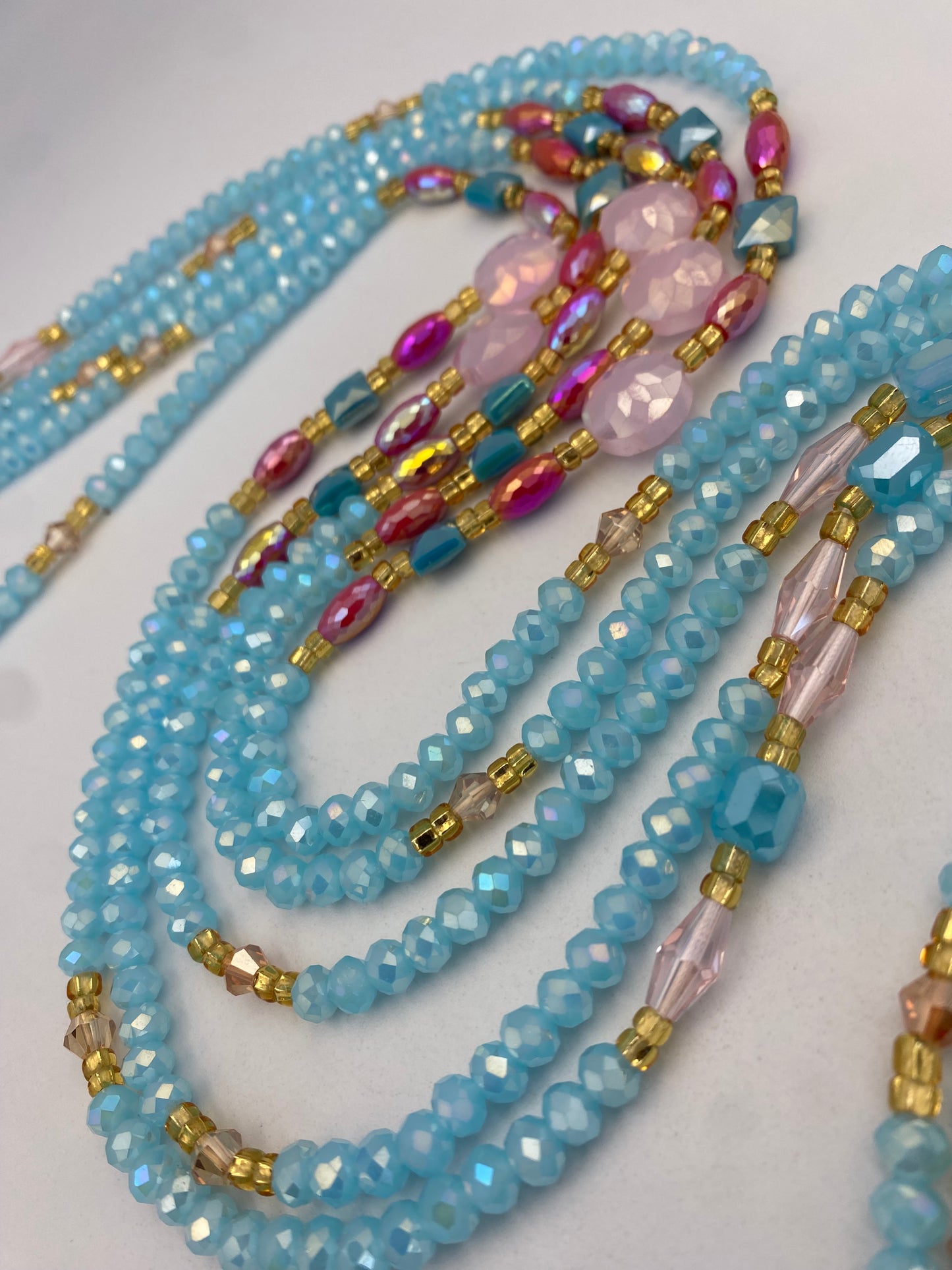 Skylar- Crystal Waist Bead | Waist Beads – Luxury Tie-On Beaded Jewelry | Blue| Body Adornment & Weight Tracking | Sky Blue Waist Bead | Price Per Item | 45–Inches