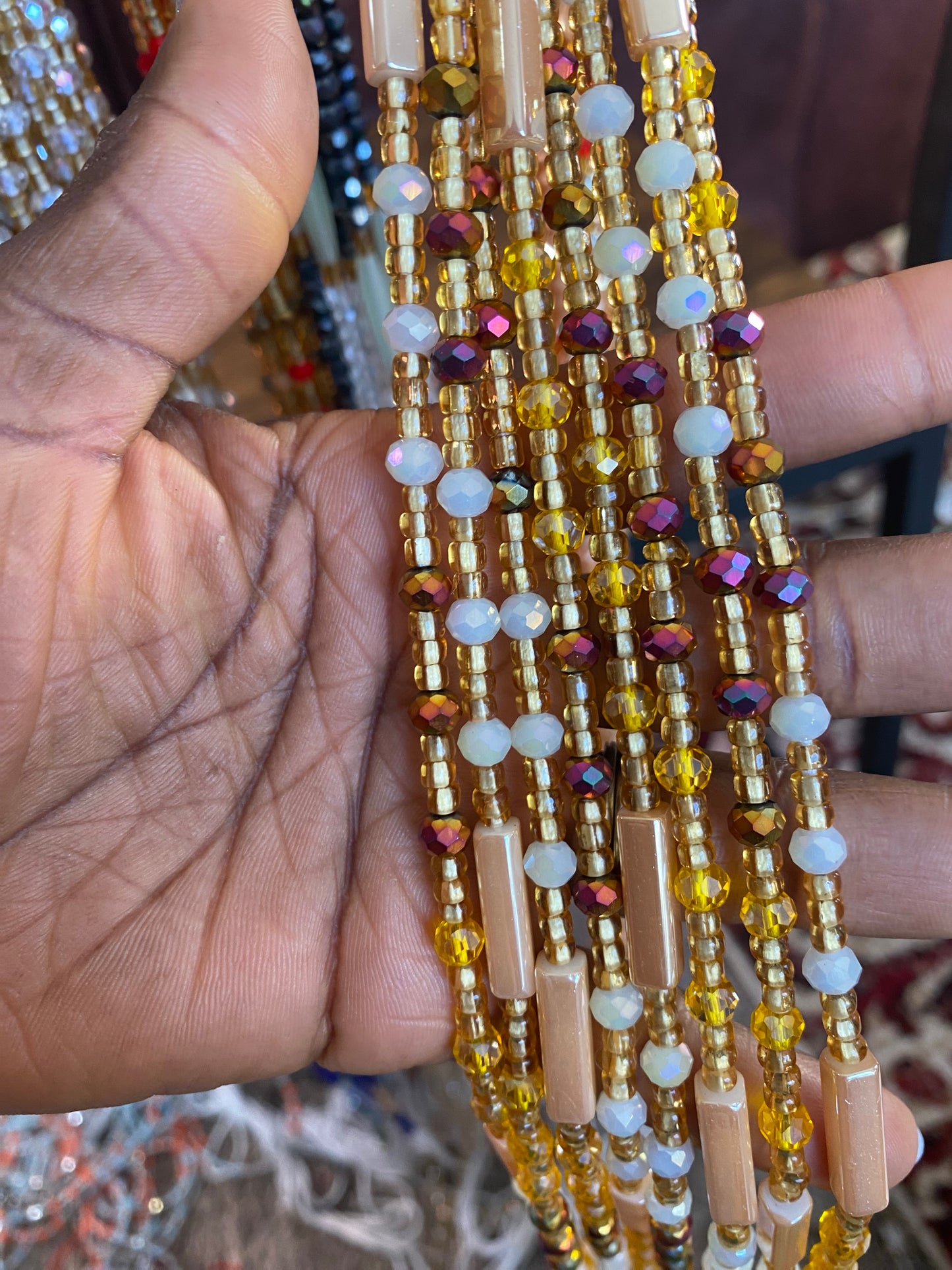 Wholesale African Waist Beads – Crystal Tie-On Strands 45”–50” (Bulk 25pcs Pack)