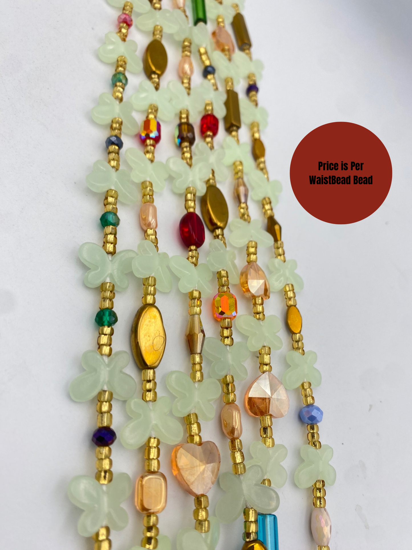 Subtle Glow in the dark Waist Beads- Blue and - Butterfly waistbeads-Tie On 45"- 50"- Price Per Waist Bead- Add to Cart Now