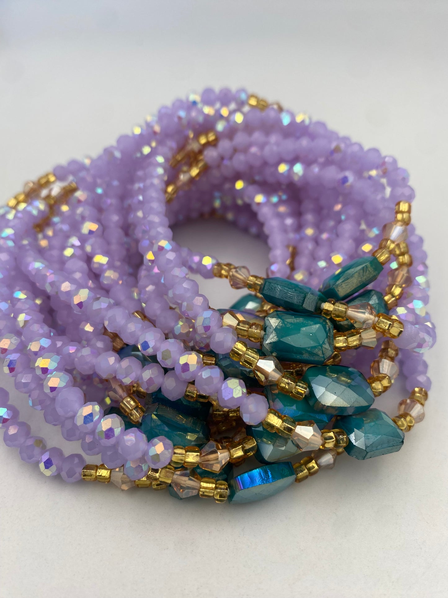 Abby | Lavender- Purple  & Emerald Green| Waist Bead Weightloss |  Waist Beads – Luxury Tie-On Beaded Jewelry | Crystal WaistBead  | Body Adornment & Weight Tracking- 45–Inches