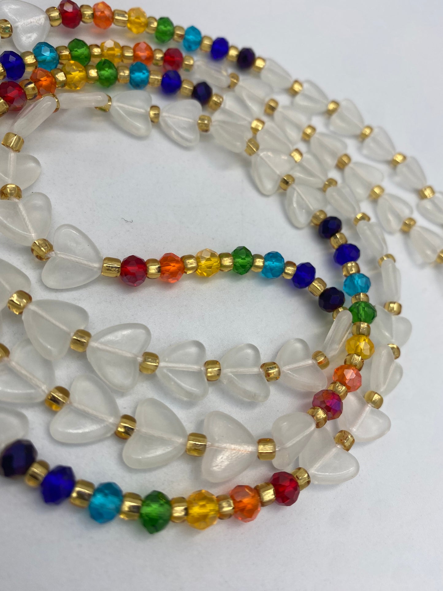 Subtle Glow in the dark Waist Beads- Hearts- Love |  Rainbow | African Waistbeads-Tie On 45"- 50"- Price Per Waist Bead