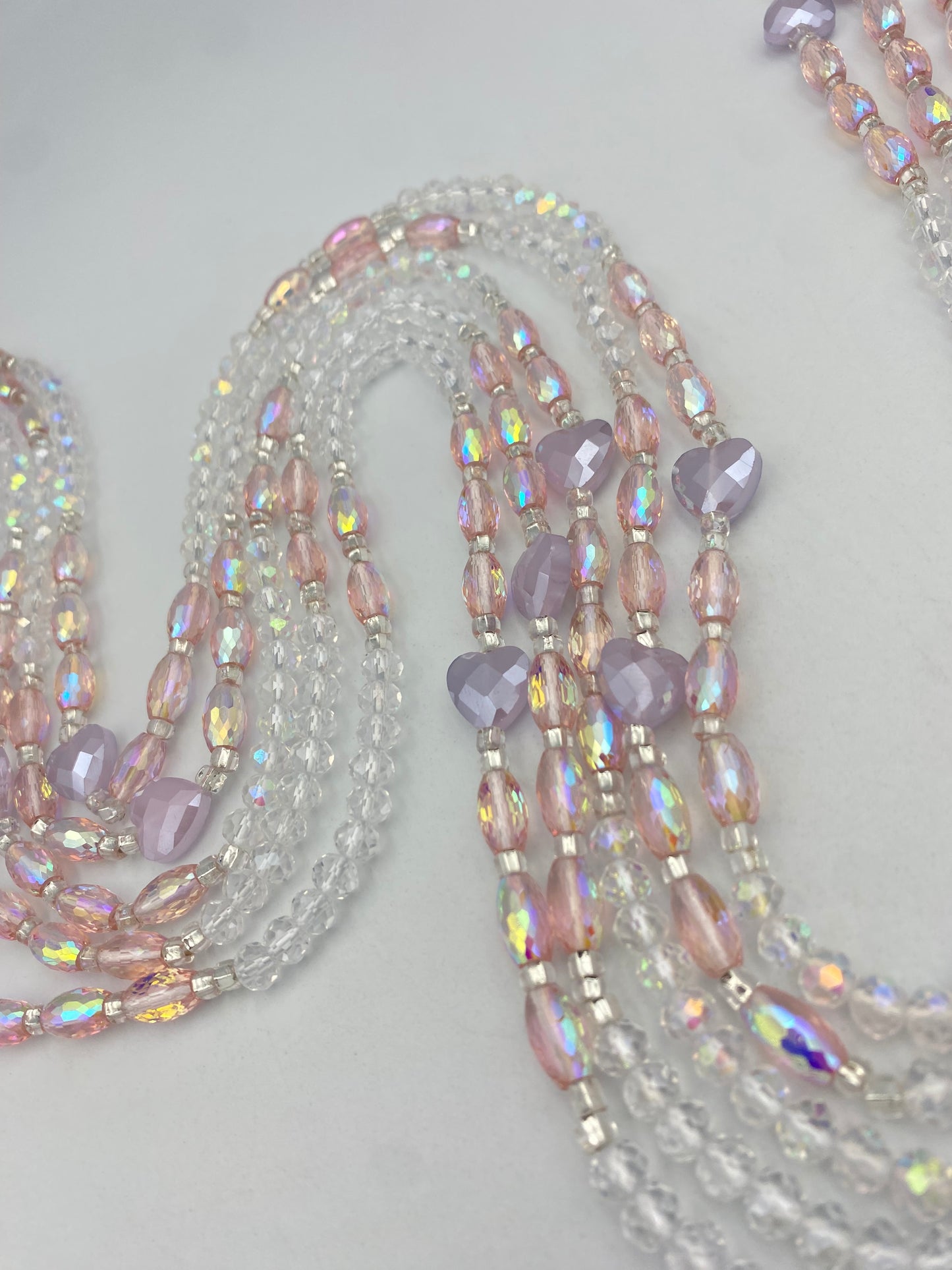 Bridal | Waist Bead for the New Year |  Waist Beads – Luxury Tie-On Beaded Jewelry | Crystal & Silver with Pink | Body Adornment & Weight Tracking- 45–Inches