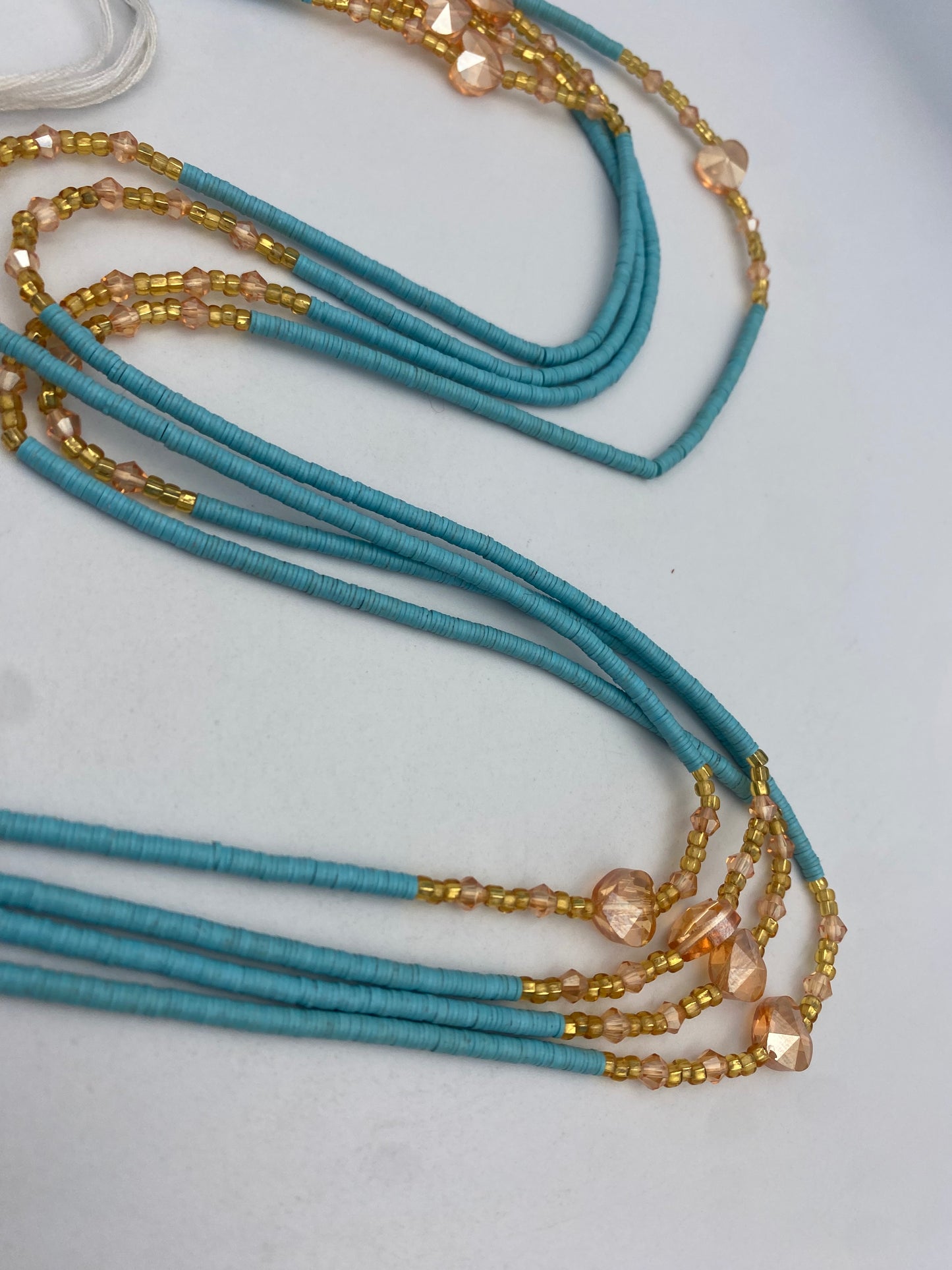 Blue Vinyl Flat Disc Waist Bead | Clay Beads African Waist Beads | Adjustable Tie-On 45”–50”