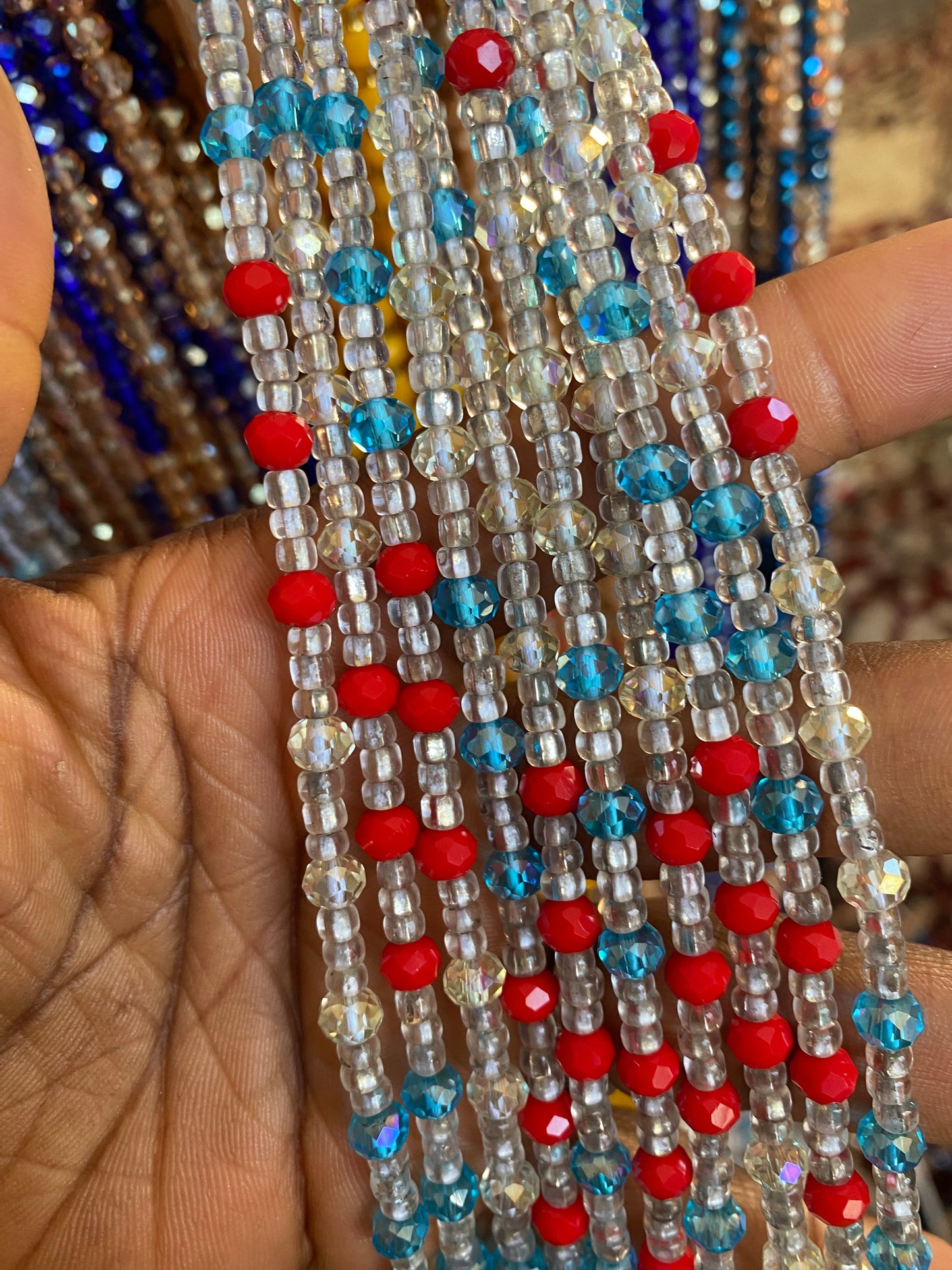 Wholesale African Waist Beads – Crystal Tie-On Strands 45”–50” (Bulk 25pcs Pack)