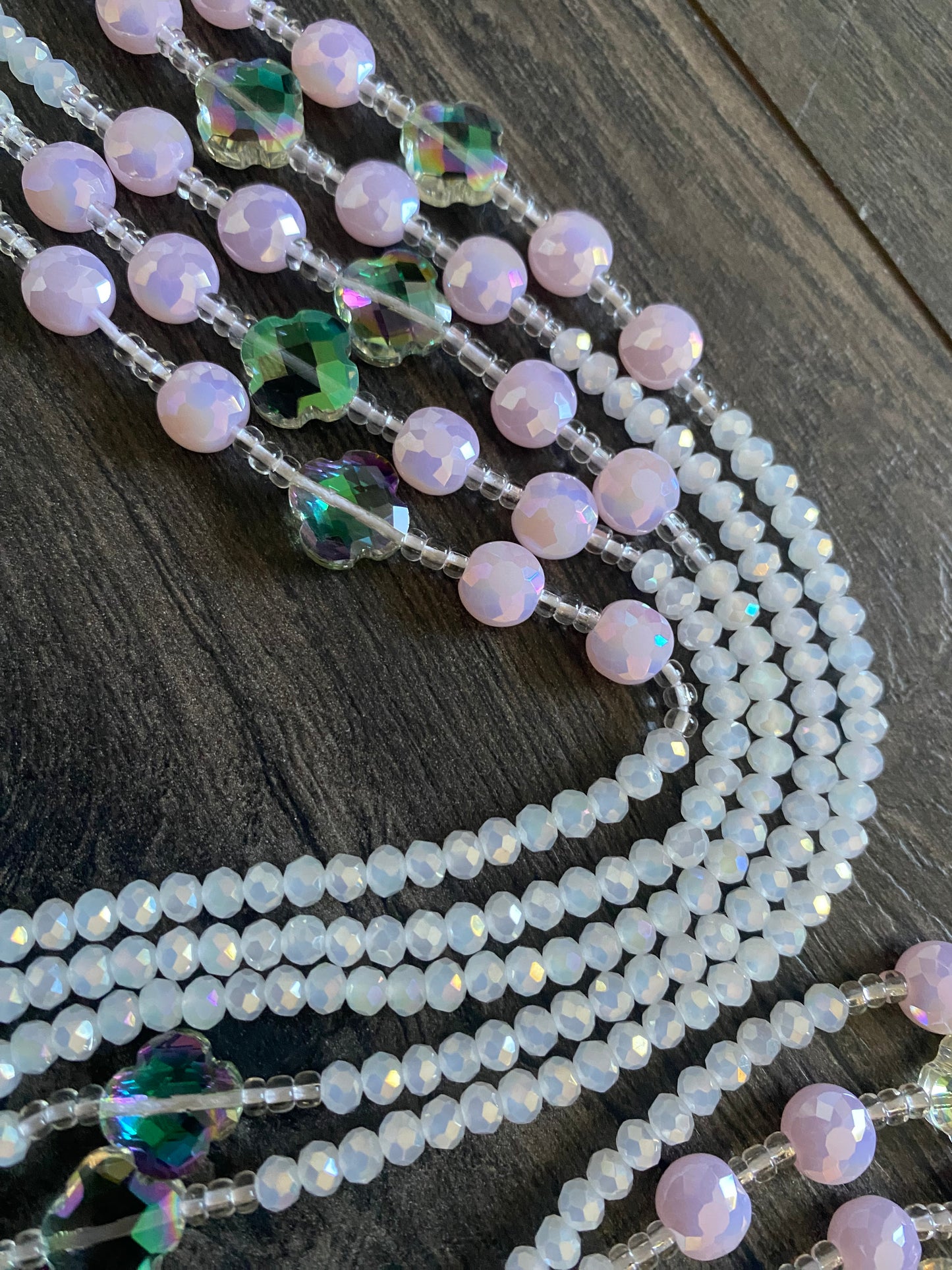 Fresh Start- White & Pink Crystal WaistBeads- Luxury-WaistBeads- Price per WaistBead -Tie On- 45”- 50”