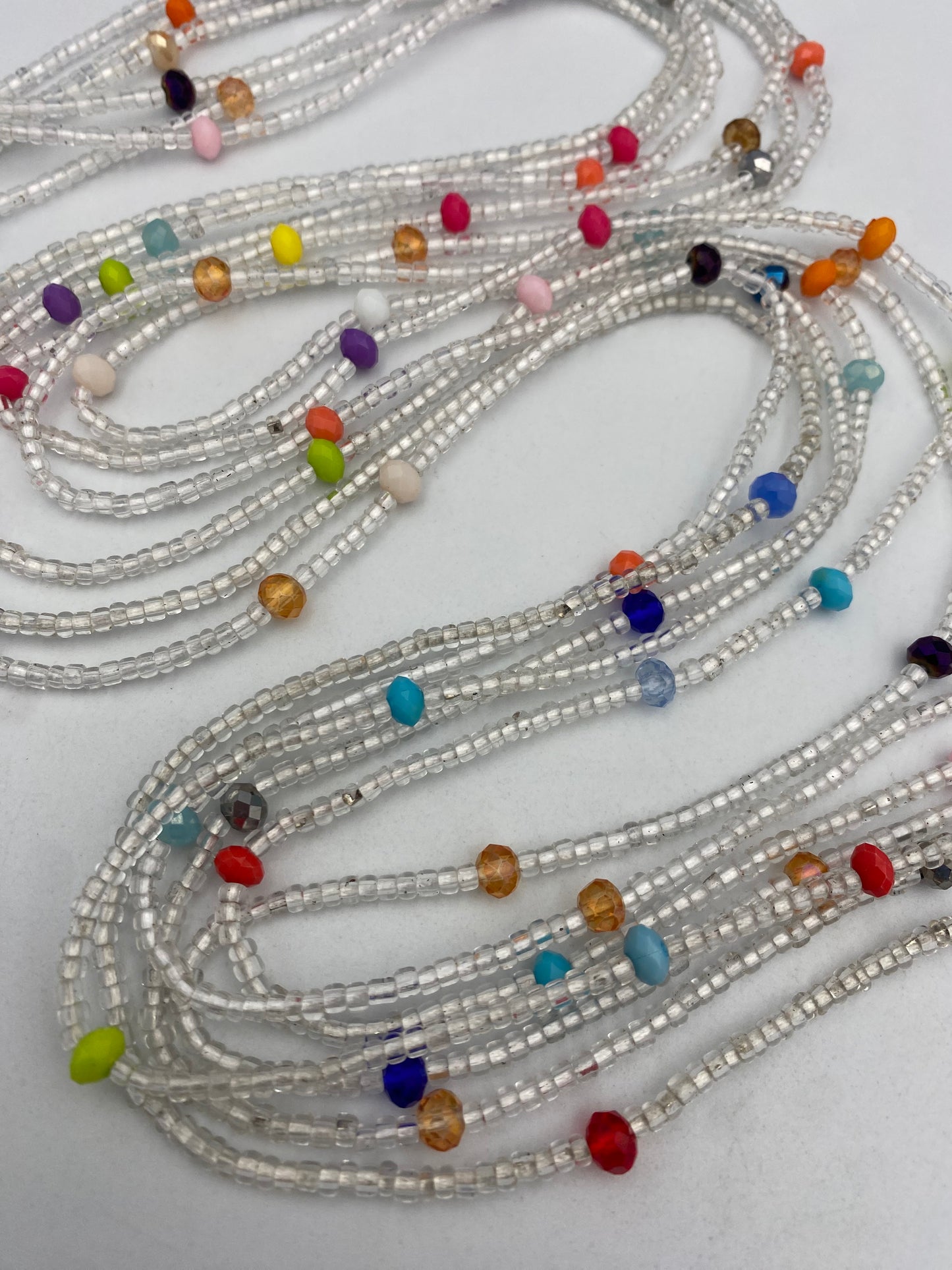 Silver Waist Bead | Rainbow Mix | Tie On 45–50 Inches | Handmade Waist Beads for Women | Price is per WaistBead