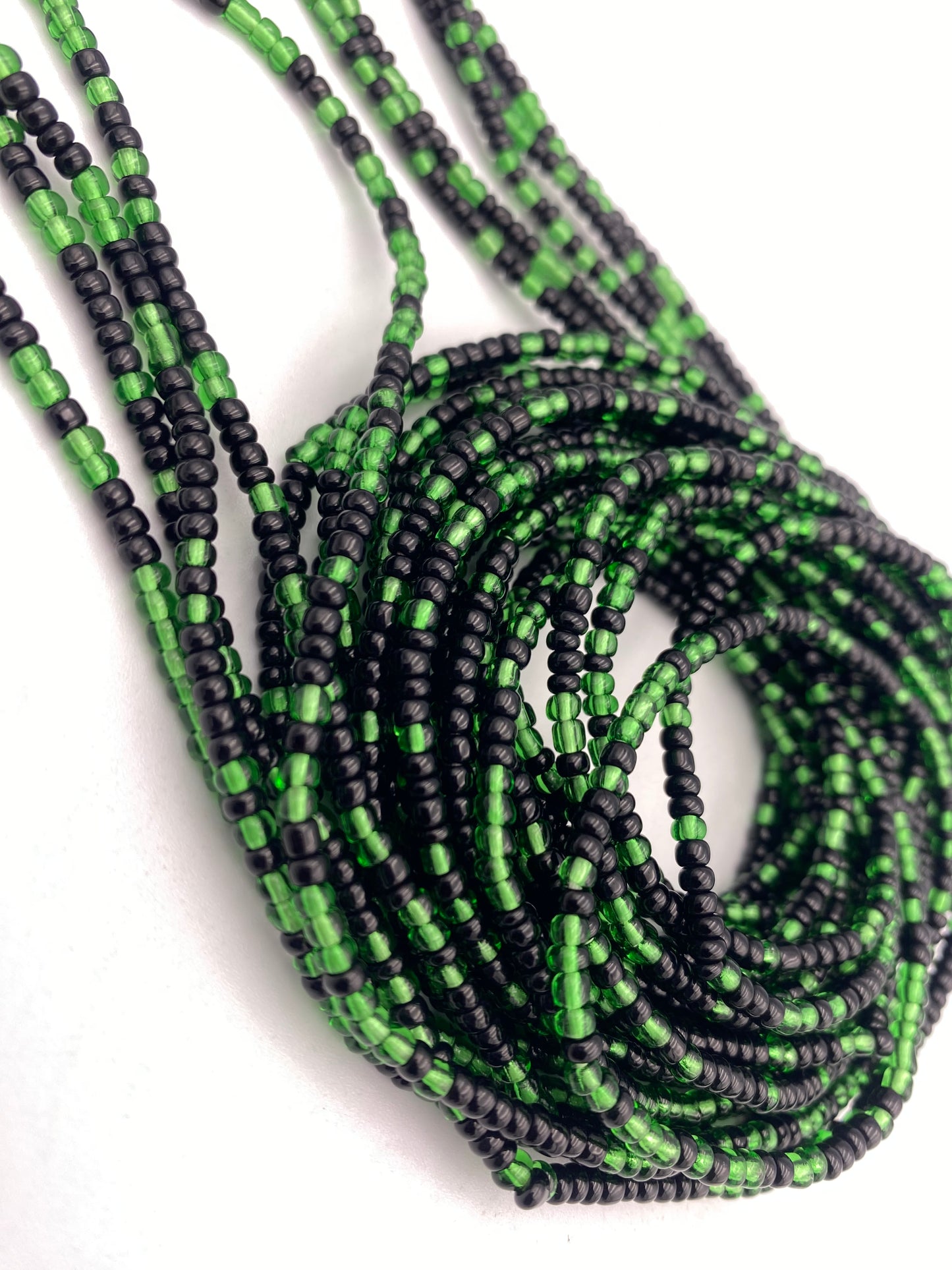 Green & Black Seed beads Waist Bead- Tie On