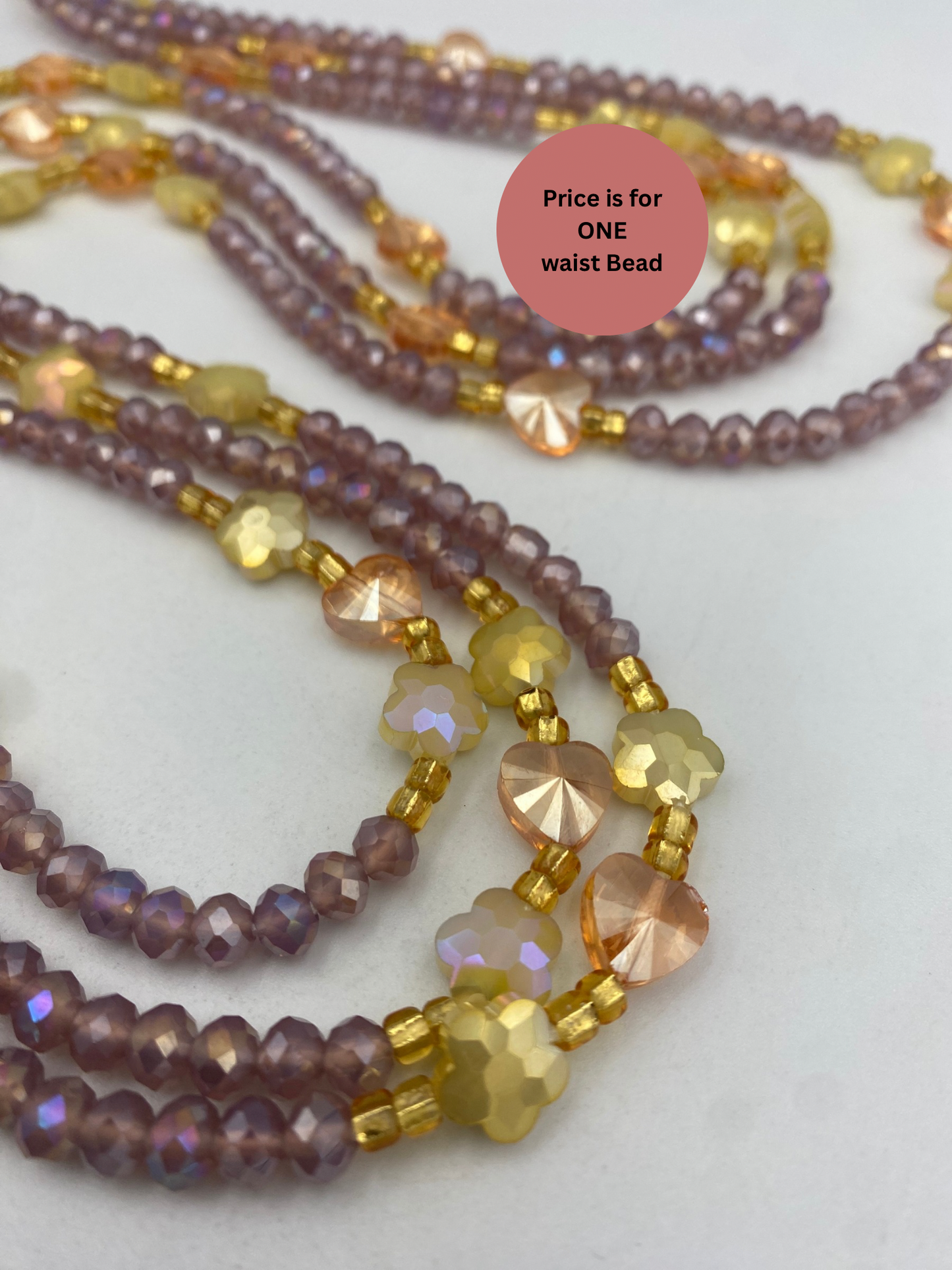 Esther Crystal Waist Beads – Handmade African Waist Beads, Purple & Gold Beaded Jewelry, Tie-On Body Jewelry for Women  Tie on Waist Bead 45”- 50”