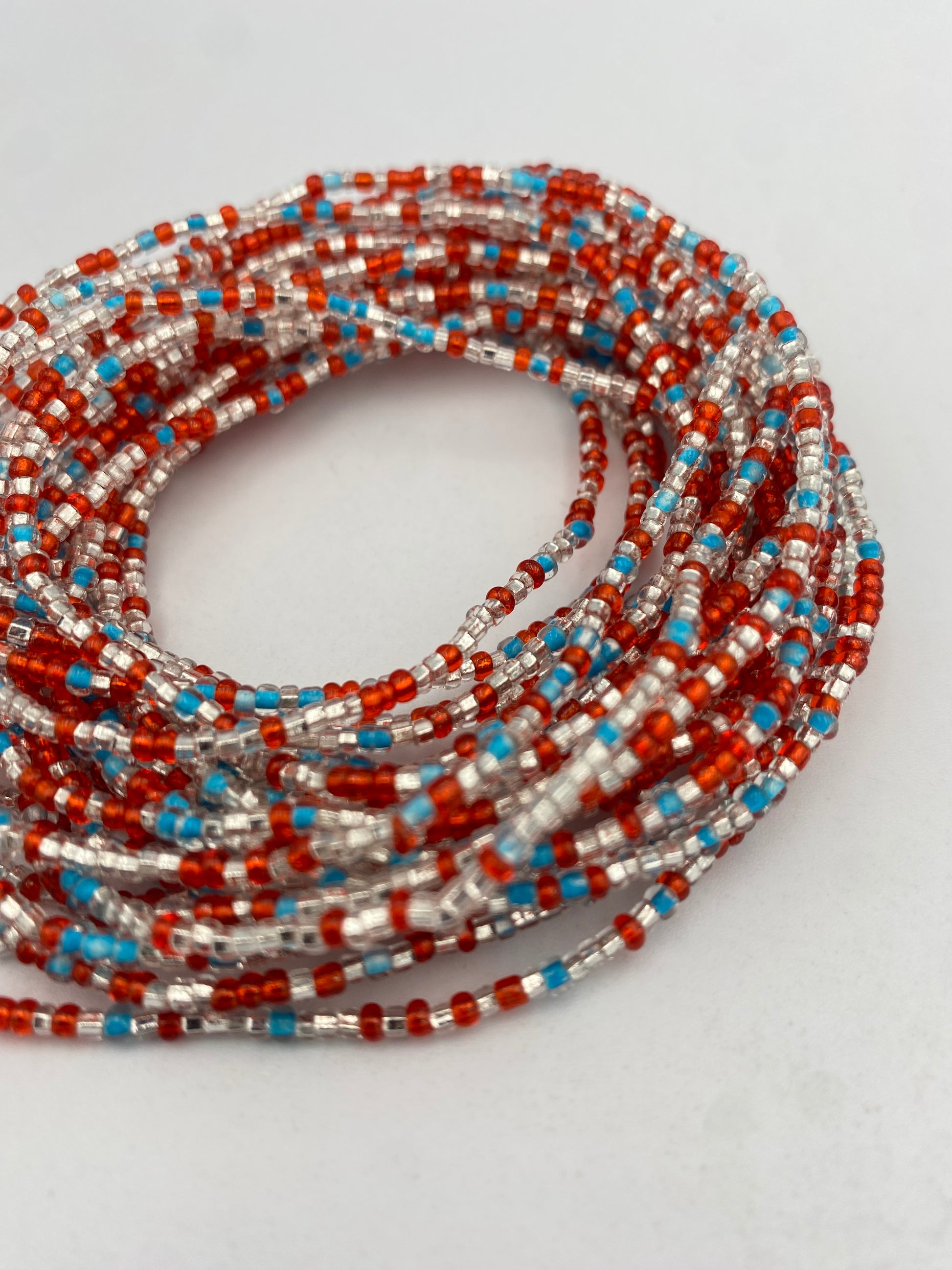 Multicolored handmade tie-on waist bead, 45-50 inches