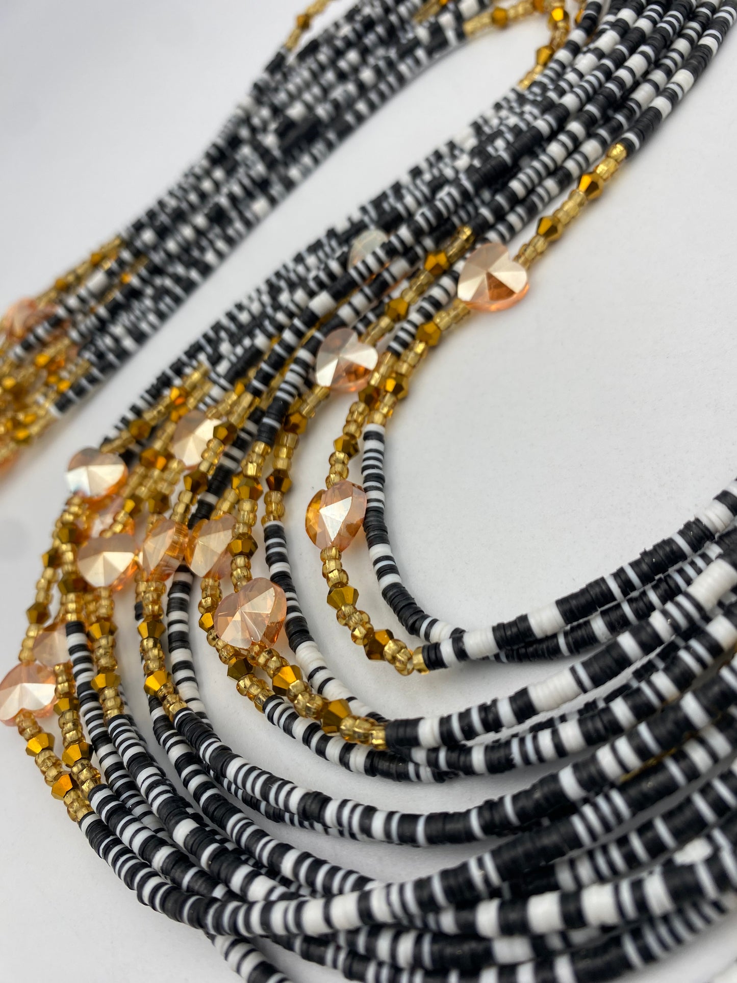 Black & White Vinyl Waist Bead- Clay beads- Flat disc waistbeads- 45”- 50”