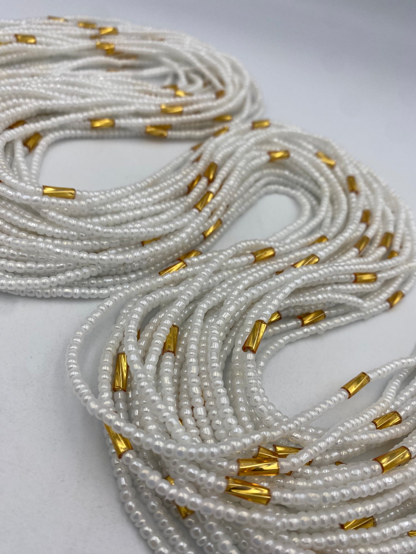 Luxury White & Gold Waist Beads | African Body Jewelry | Price per Waist Bead (45”-50”) – Tie-On