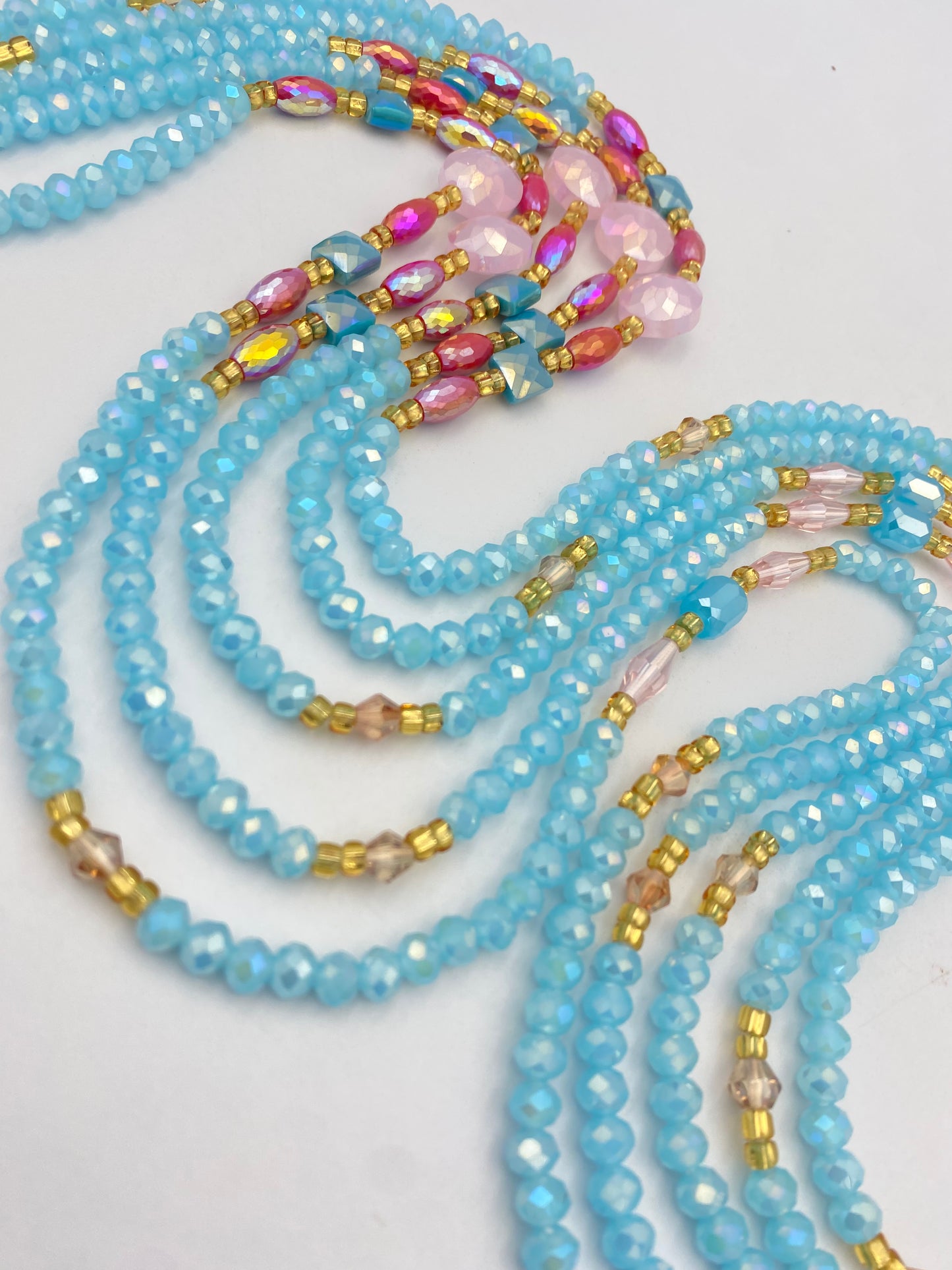 Skylar- Crystal Waist Bead | Waist Beads – Luxury Tie-On Beaded Jewelry | Blue| Body Adornment & Weight Tracking | Sky Blue Waist Bead | Price Per Item | 45–Inches