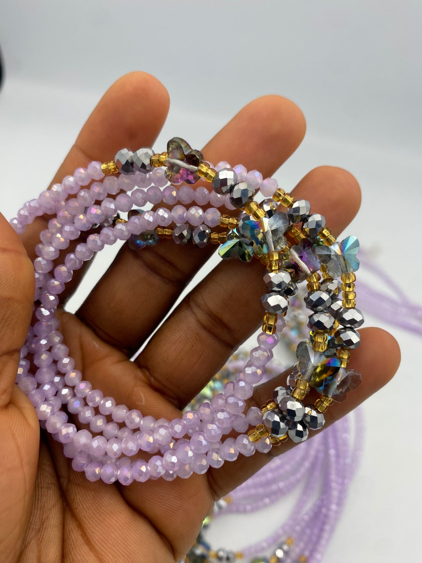 Lavender Royalty Crystal Waist Bead- Price per WaistBead- Tie On 45”-50