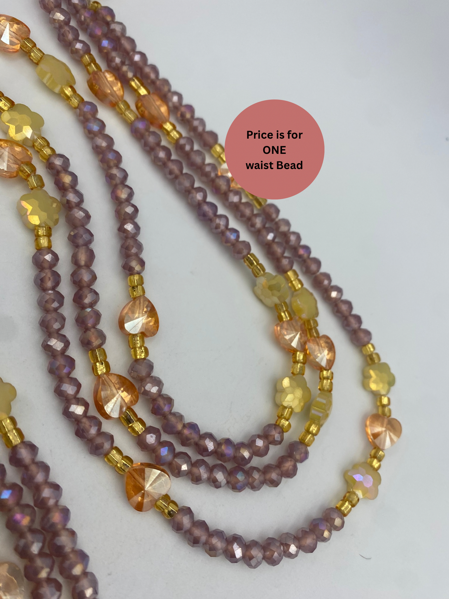 Esther Crystal Waist Beads – Handmade African Waist Beads, Purple & Gold Beaded Jewelry, Tie-On Body Jewelry for Women  Tie on Waist Bead 45”- 50”