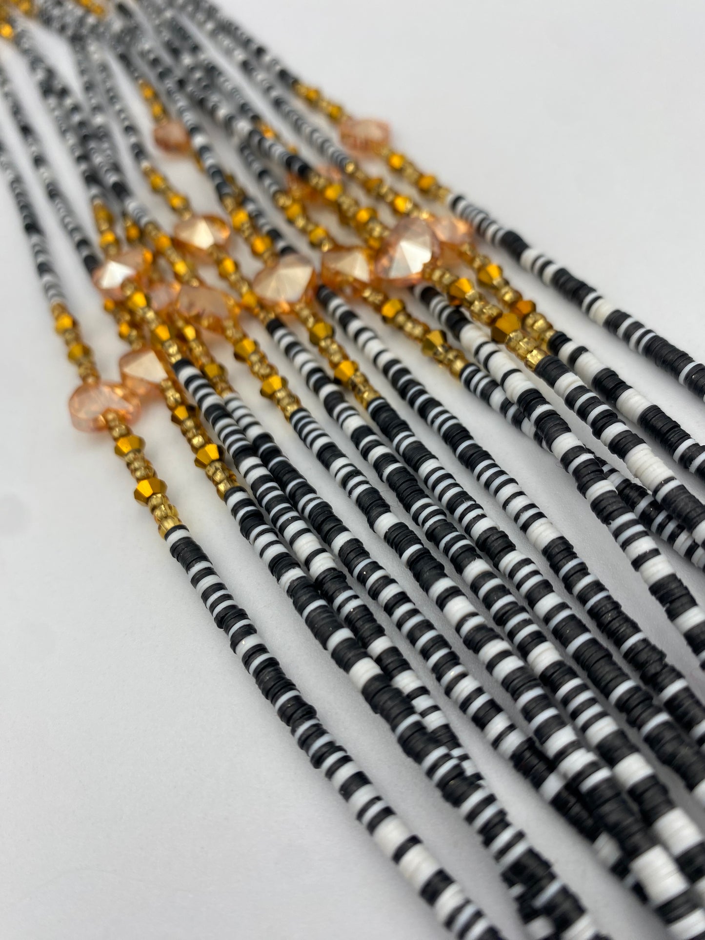 Black & White Vinyl Waist Bead- Clay beads- Flat disc waistbeads- 45”- 50”