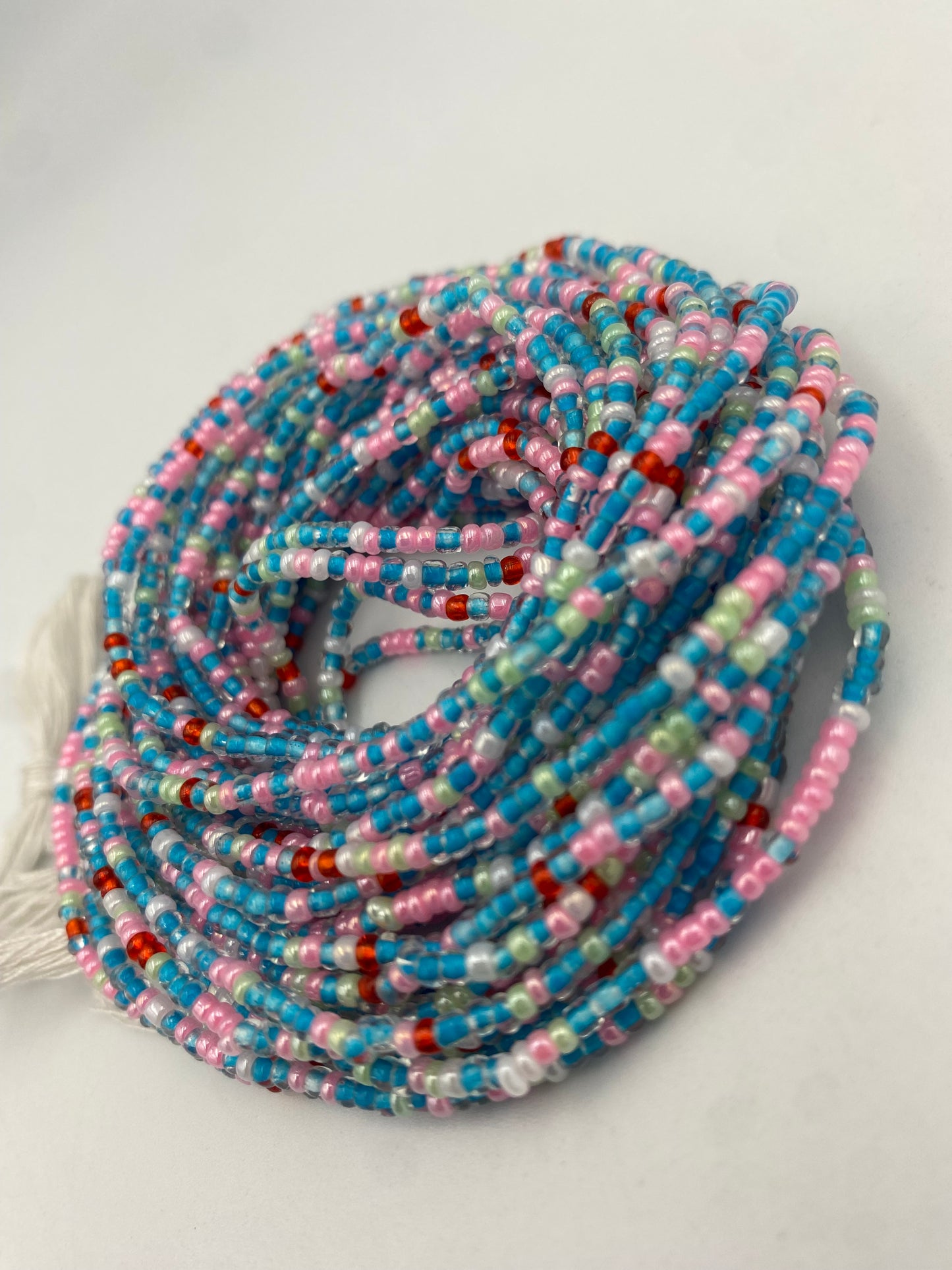 Multicolored handmade tie-on waist bead, 45-50 inches