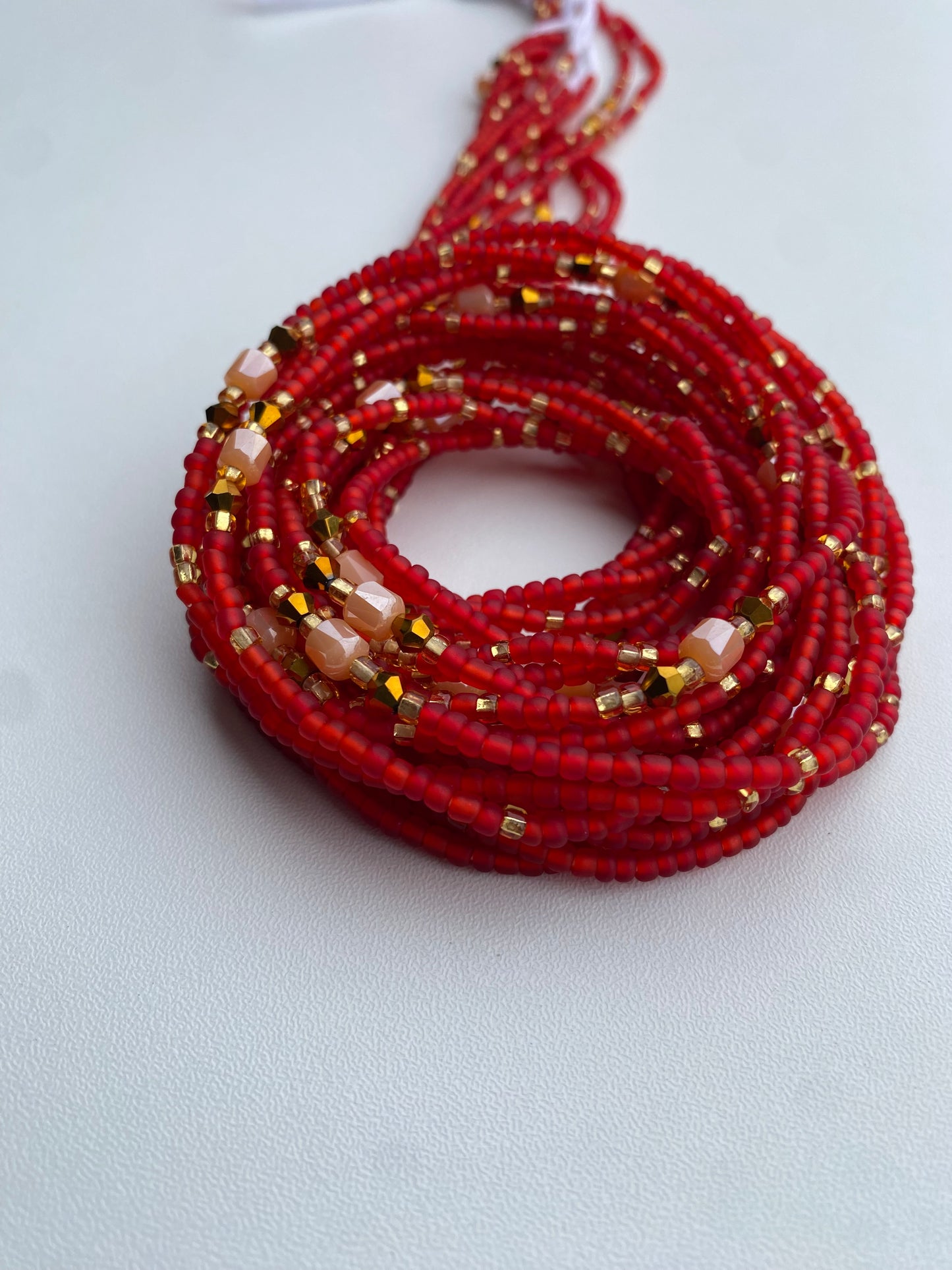 Red Waist Beads | African Waistbead | Tie-On Body Jewelry | 45”