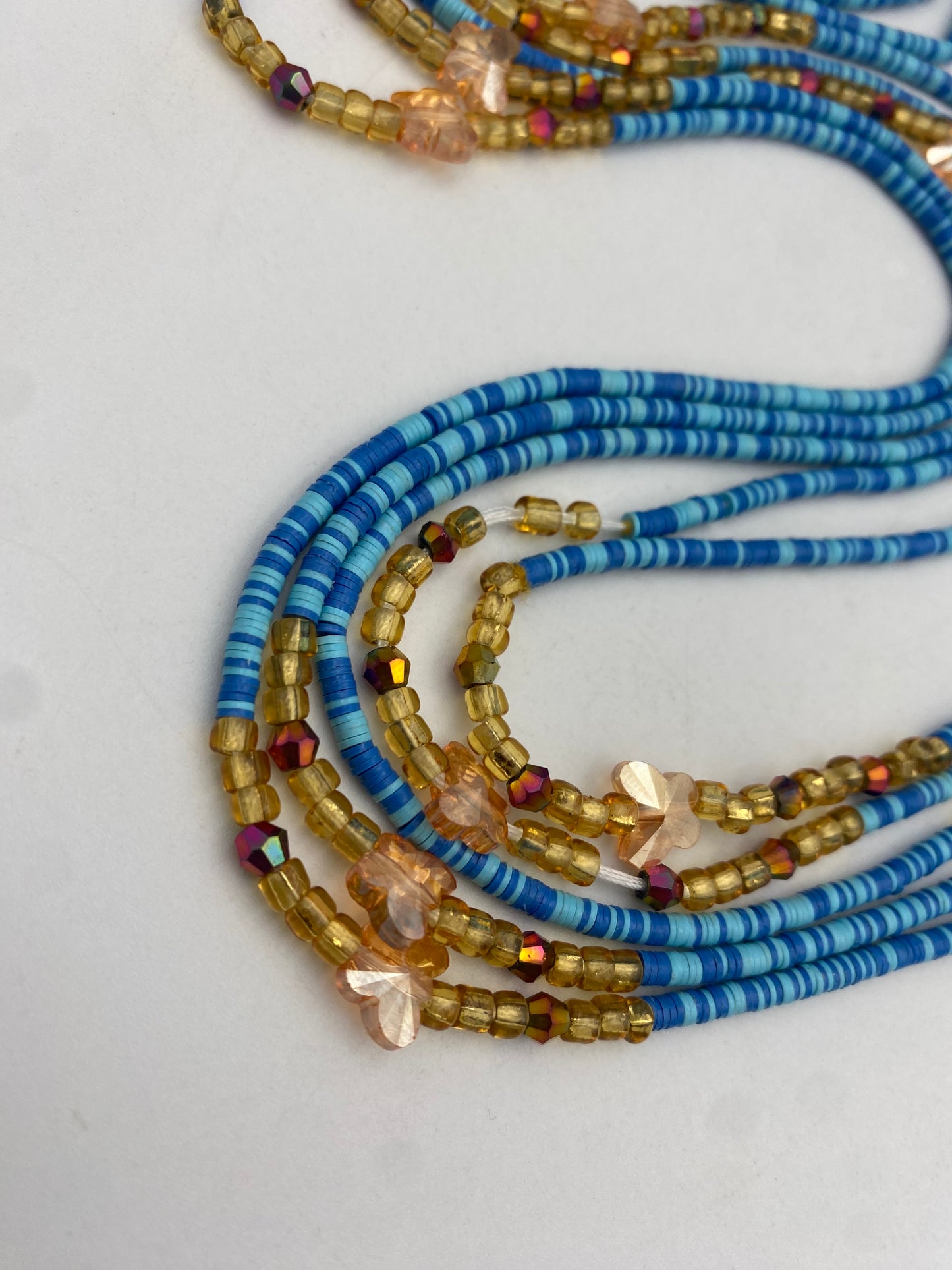Blue Vinyl Flat Disc Waist Bead | Clay Beads African Waist Beads | Adjustable Tie-On 45”–50”