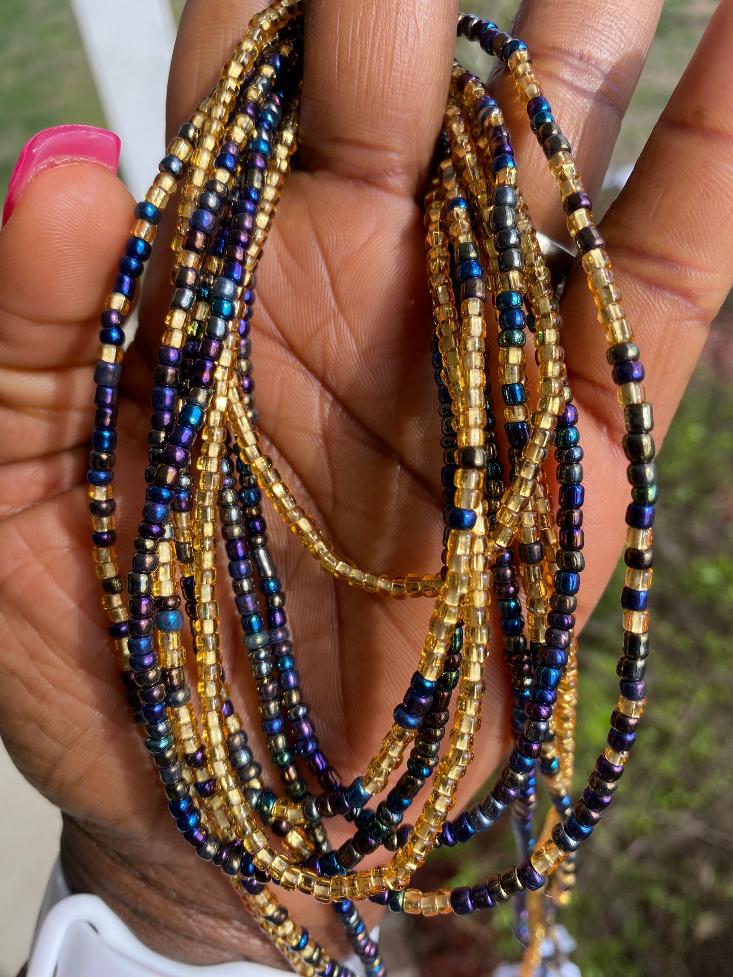 3 Pc Iridescent Black & Gold Waist Beads Set