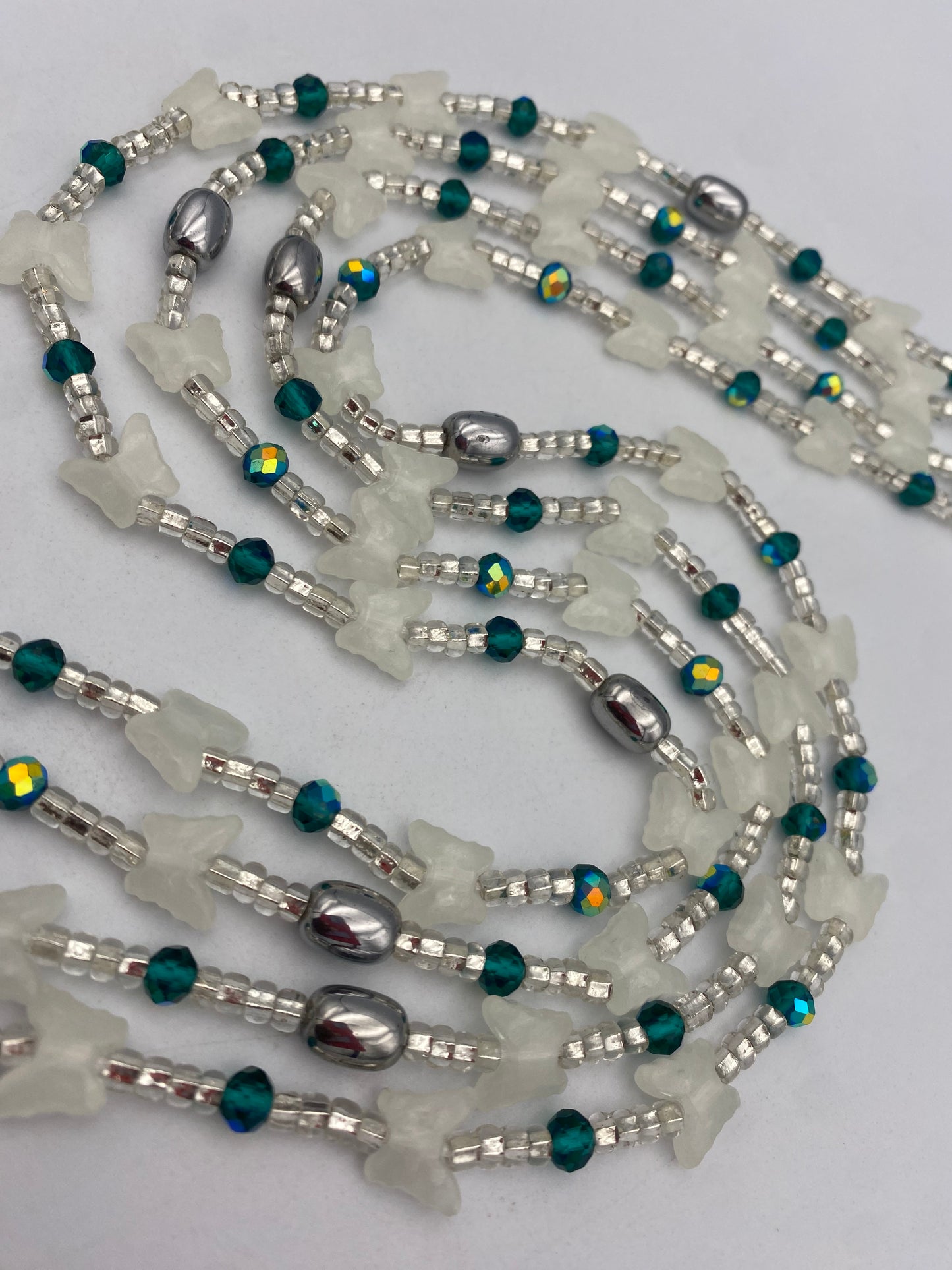 Subtle Glow in the dark Waist Beads- Butterflies|  African Waistbeads-Tie On 45"- 50"- Price Per Waist Bead- Add to Cart Now