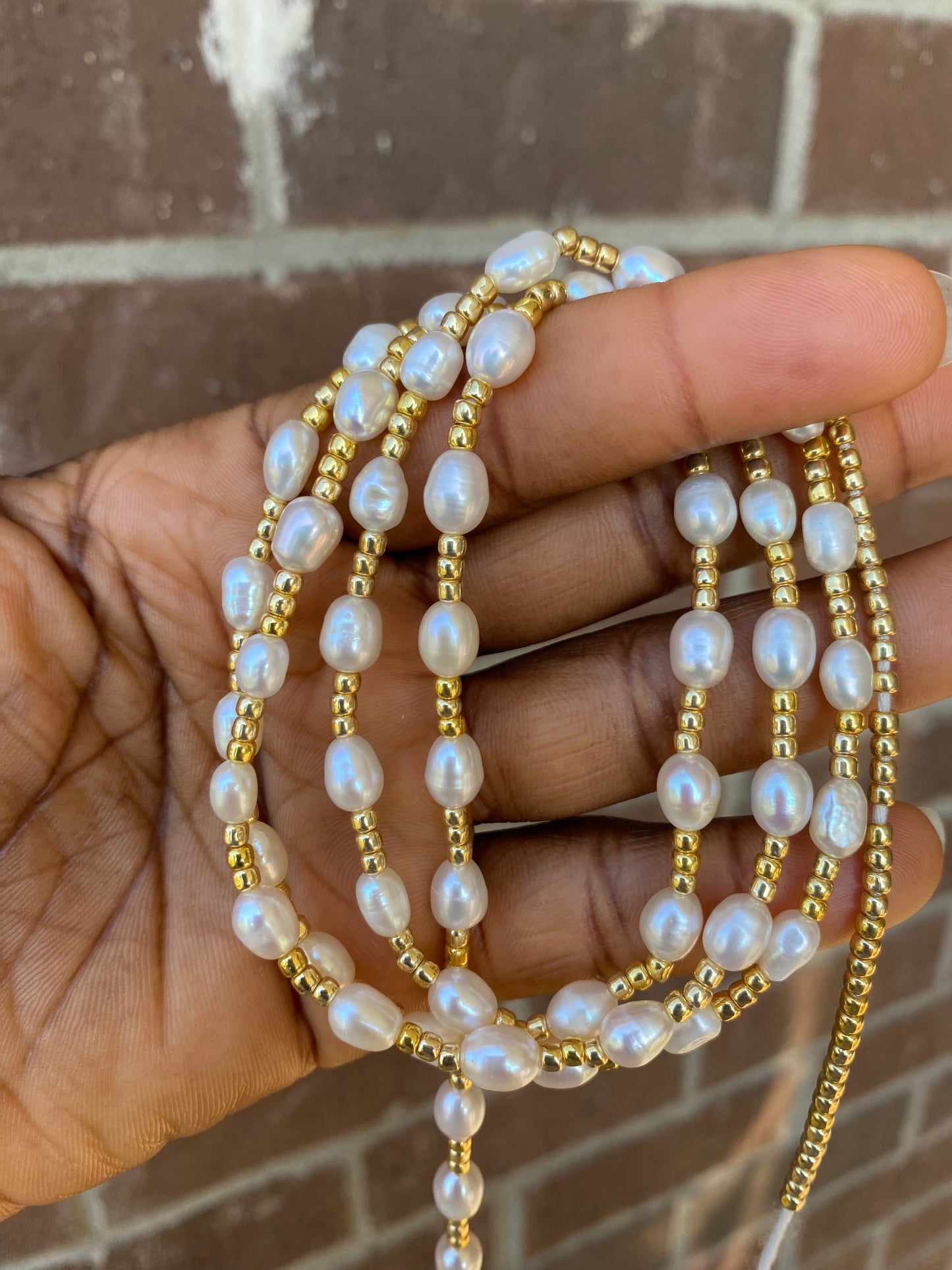 Freshwater Pearl & Crystal Waist Beads – 45” Permanent Tie-On Jewelry~ Choose Your design