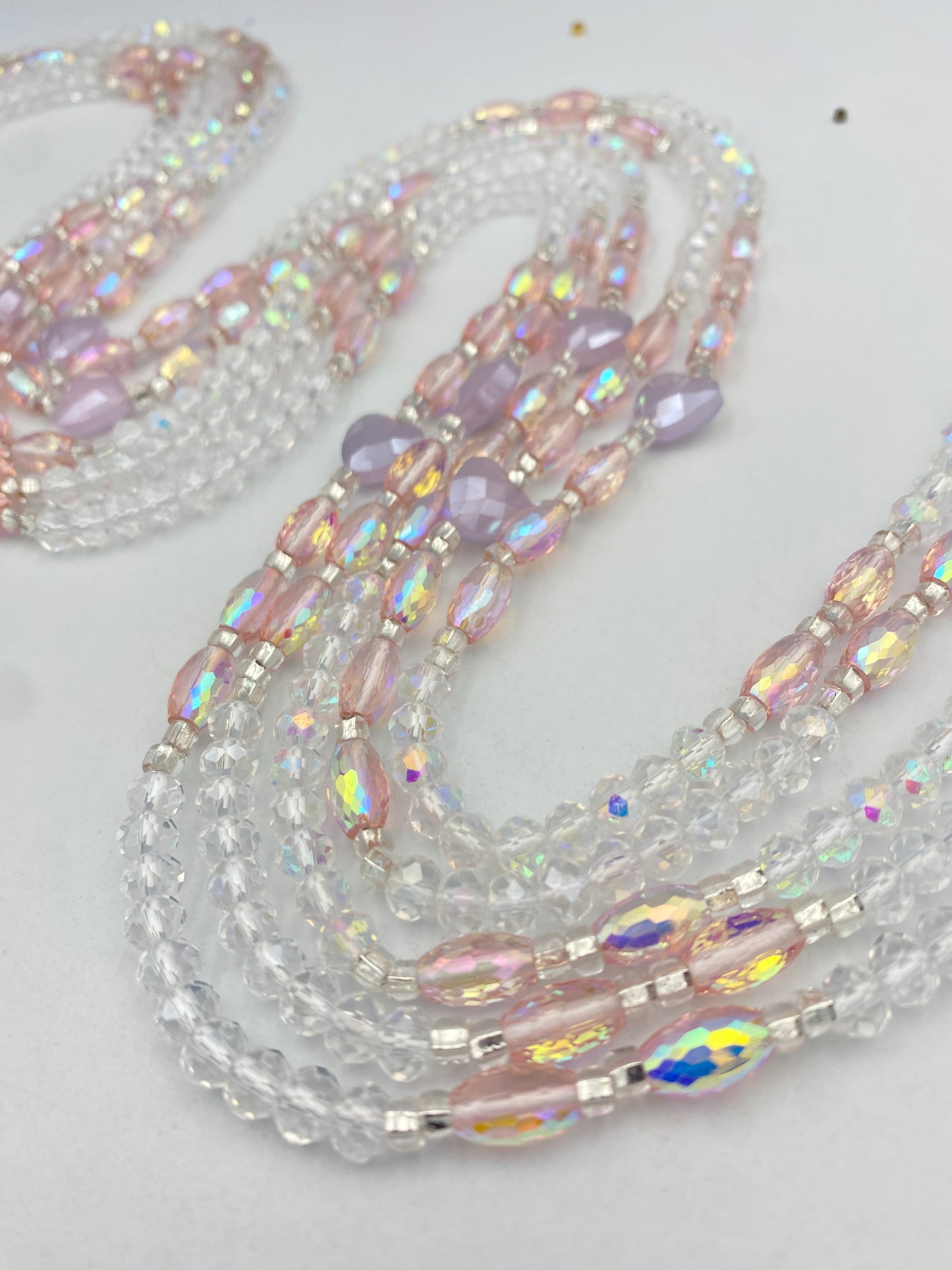 Bridal | Waist Bead for the New Year |  Waist Beads – Luxury Tie-On Beaded Jewelry | Crystal & Silver with Pink | Body Adornment & Weight Tracking- 45–Inches