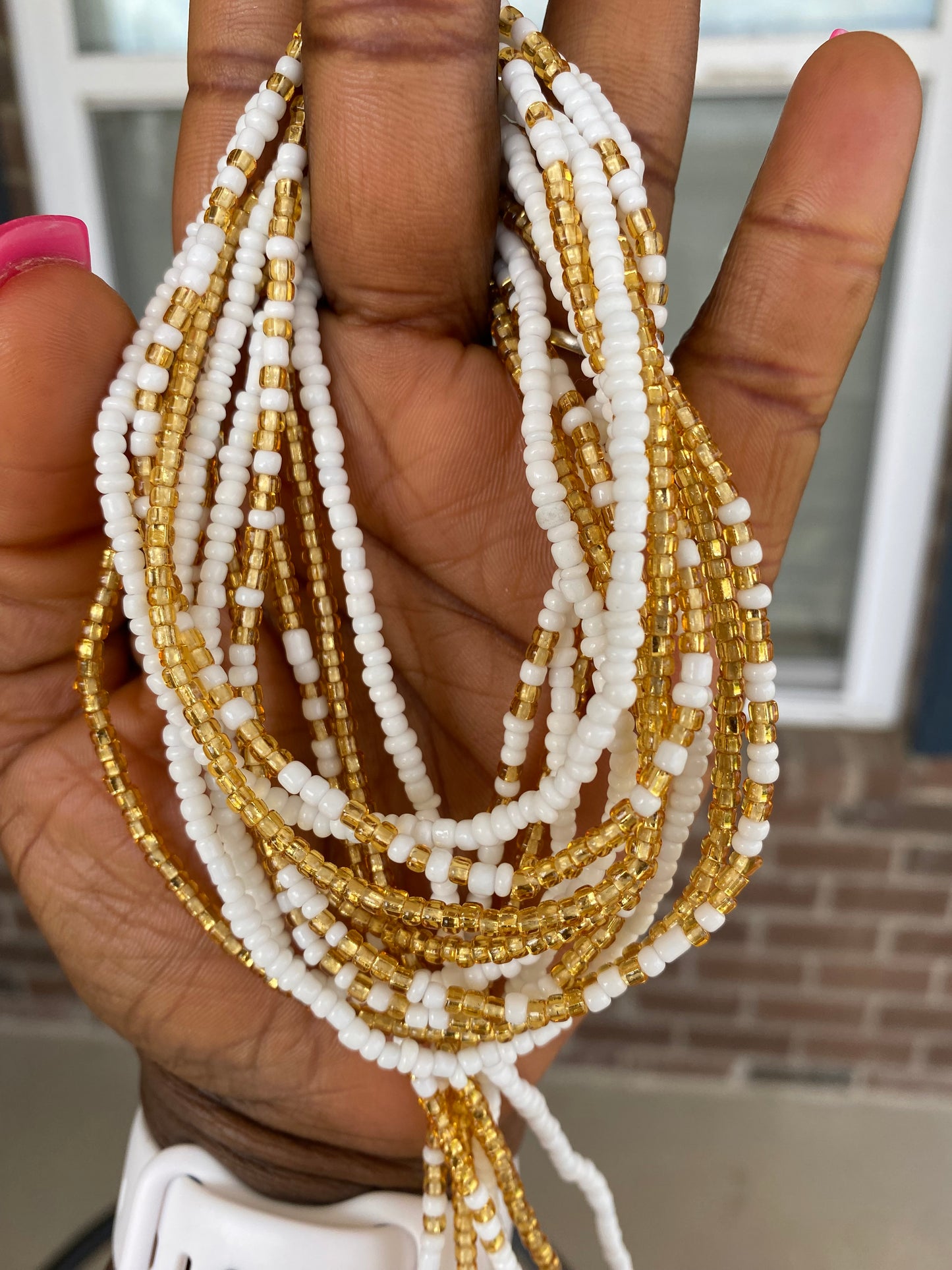 3 Pc Gold & White Waist Beads Set