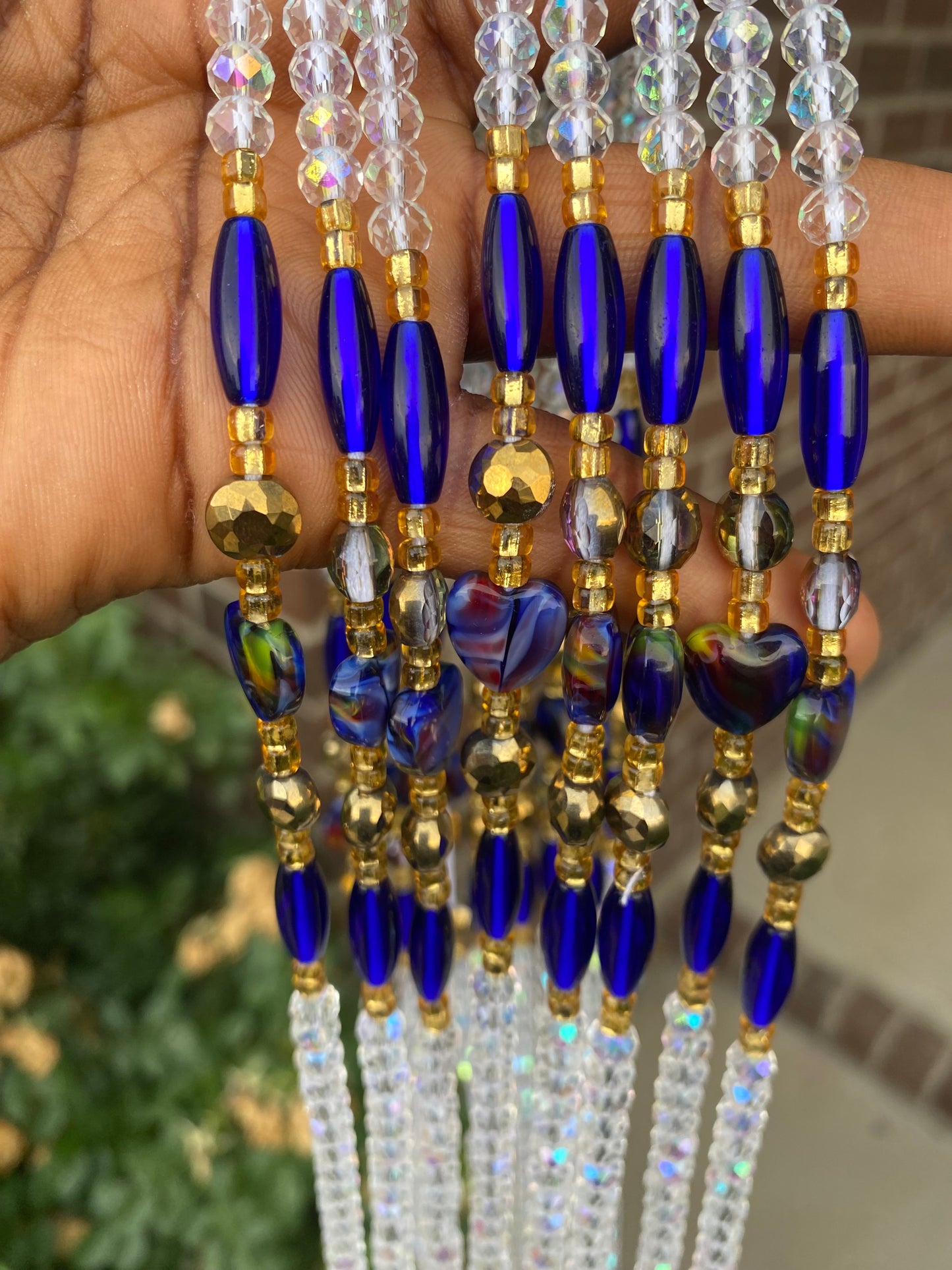 Sapphire Serenity Bloom Waist Beads – Luxury Crystal Waist Beads for Women | Tie-On Handmade Jewelry