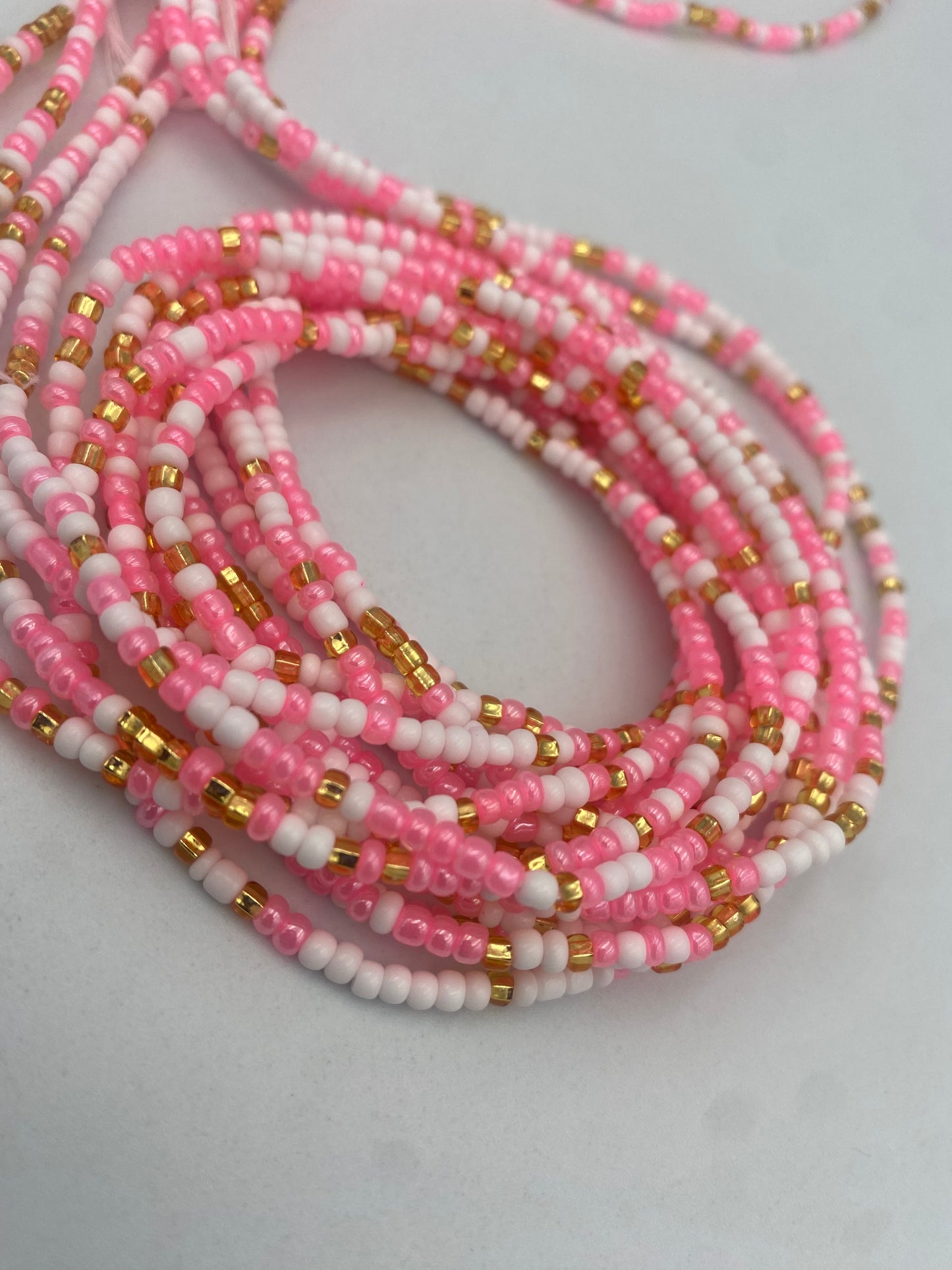 Pink White and Gold  Waist Bead- Price Per Waist Bead- Add to cart- Tie On 45”-50”