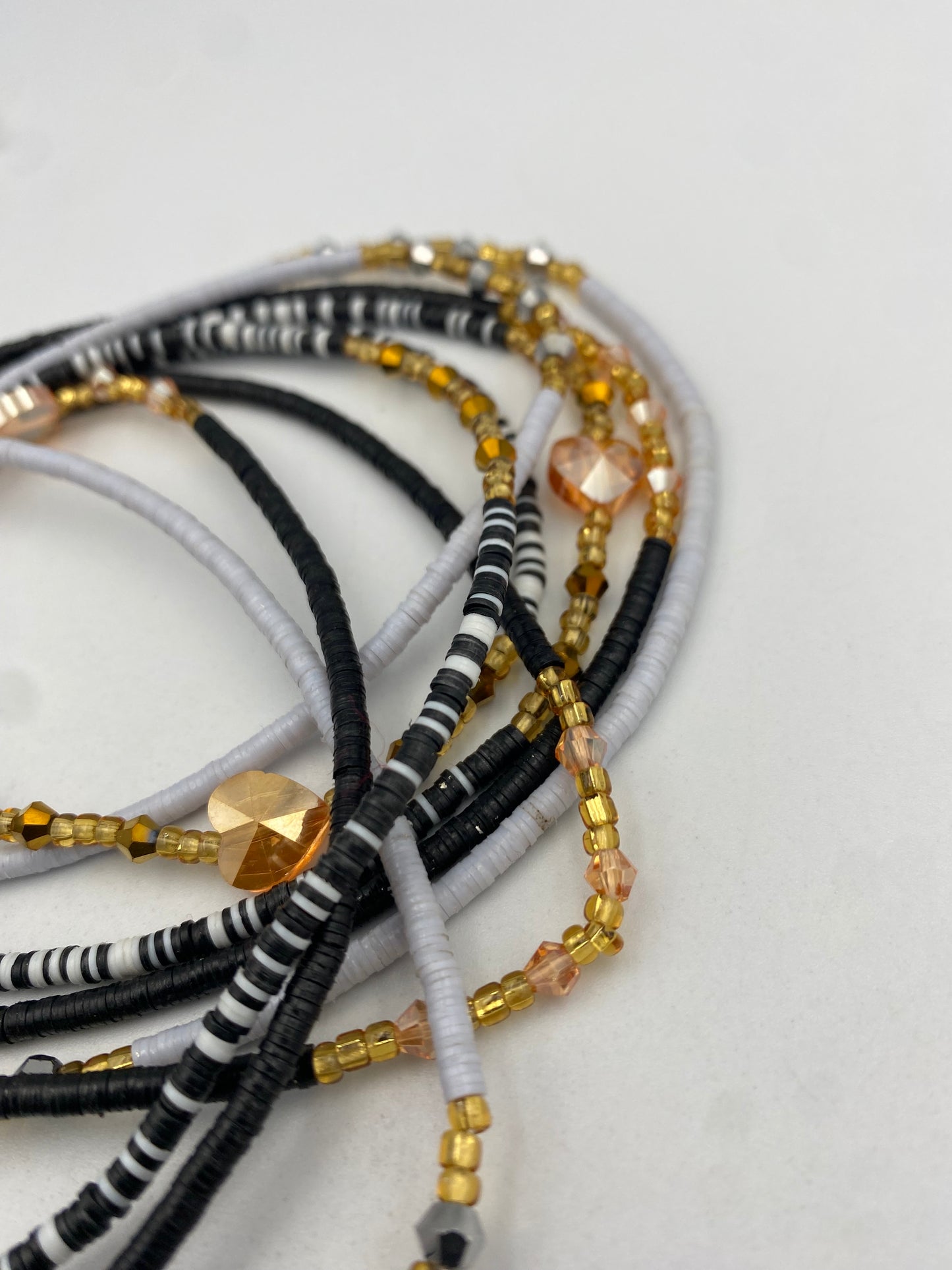 3PC Set- Black & White Vinyl Waist Bead- Clay beads- Flat disc waistbeads- 45”- 50”