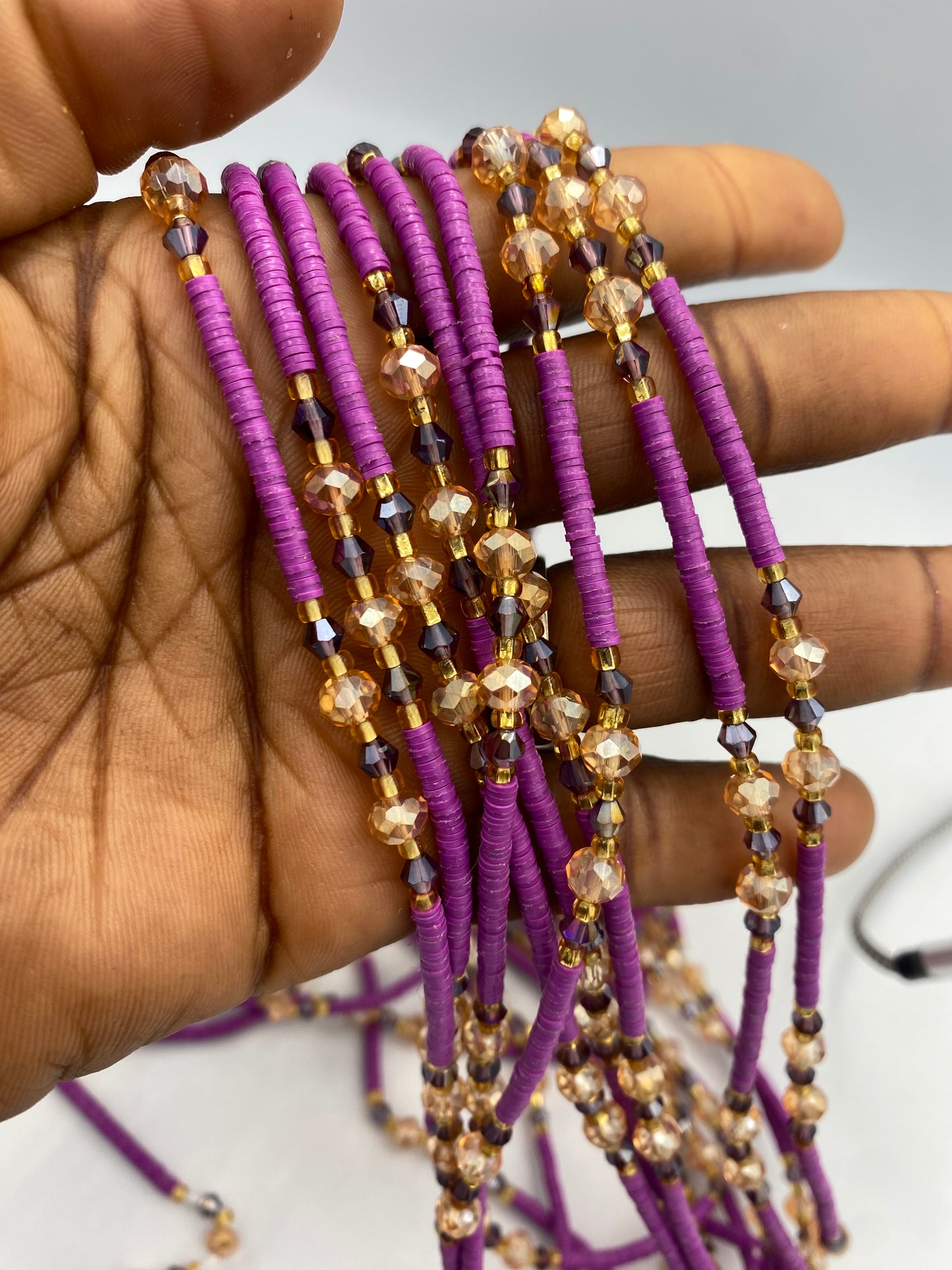 Vinyl Flat Disc Waist Bead | Clay Beads African Waist Beads | Adjustable Tie-On 45”–50”