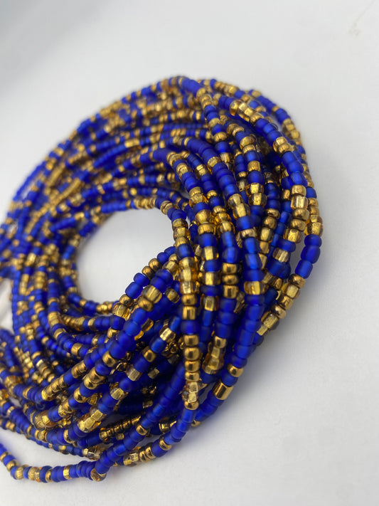 Blue & Bronze Waist Beads – Tie-On- African Waist Bead Strand for Women, 45-50 Inches Adjustable, Body Jewelry for Adornment, Promoting Body Positivty & Weight Managemen