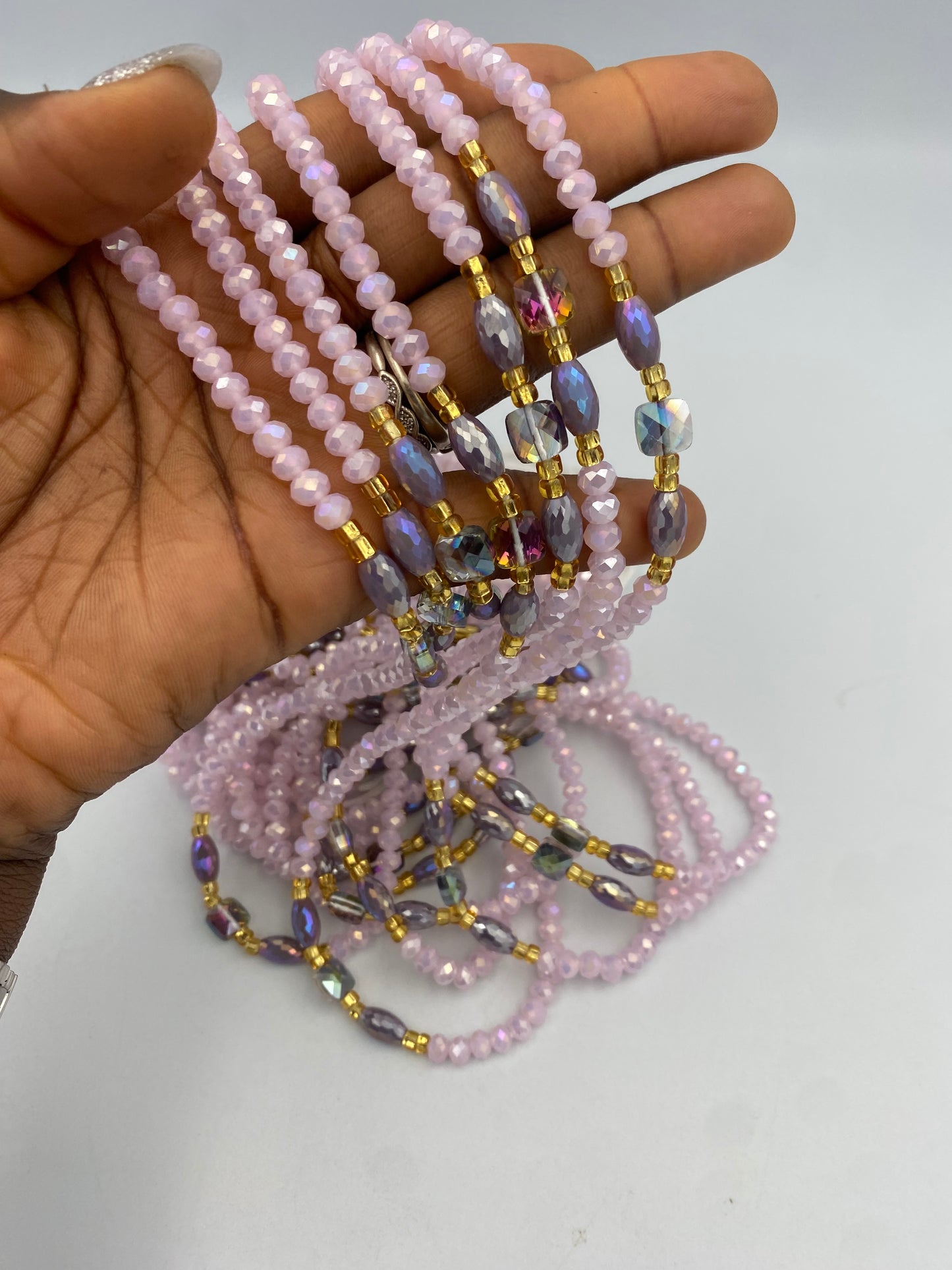 Jael ~ | Pink | Waist Bead for weightloss  |  Waist Beads – Luxury Tie-On Beaded Jewelry  | Crystal & Silver with Pink| Body Adornment & Weight Tracking- 45–Inches