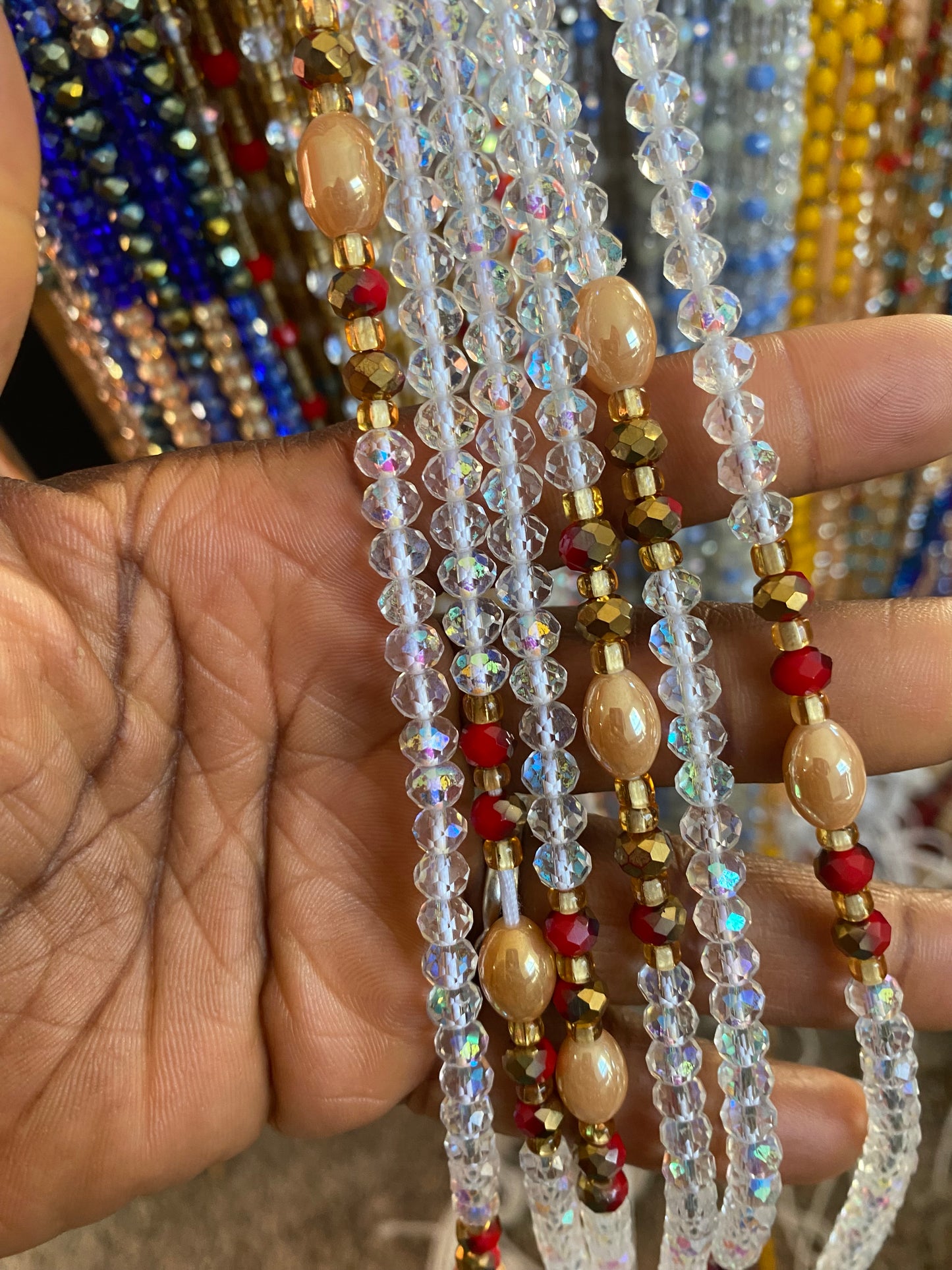 Wholesale African Waist Beads – Crystal Tie-On Strands 45”–50” (Bulk 25pcs Pack)