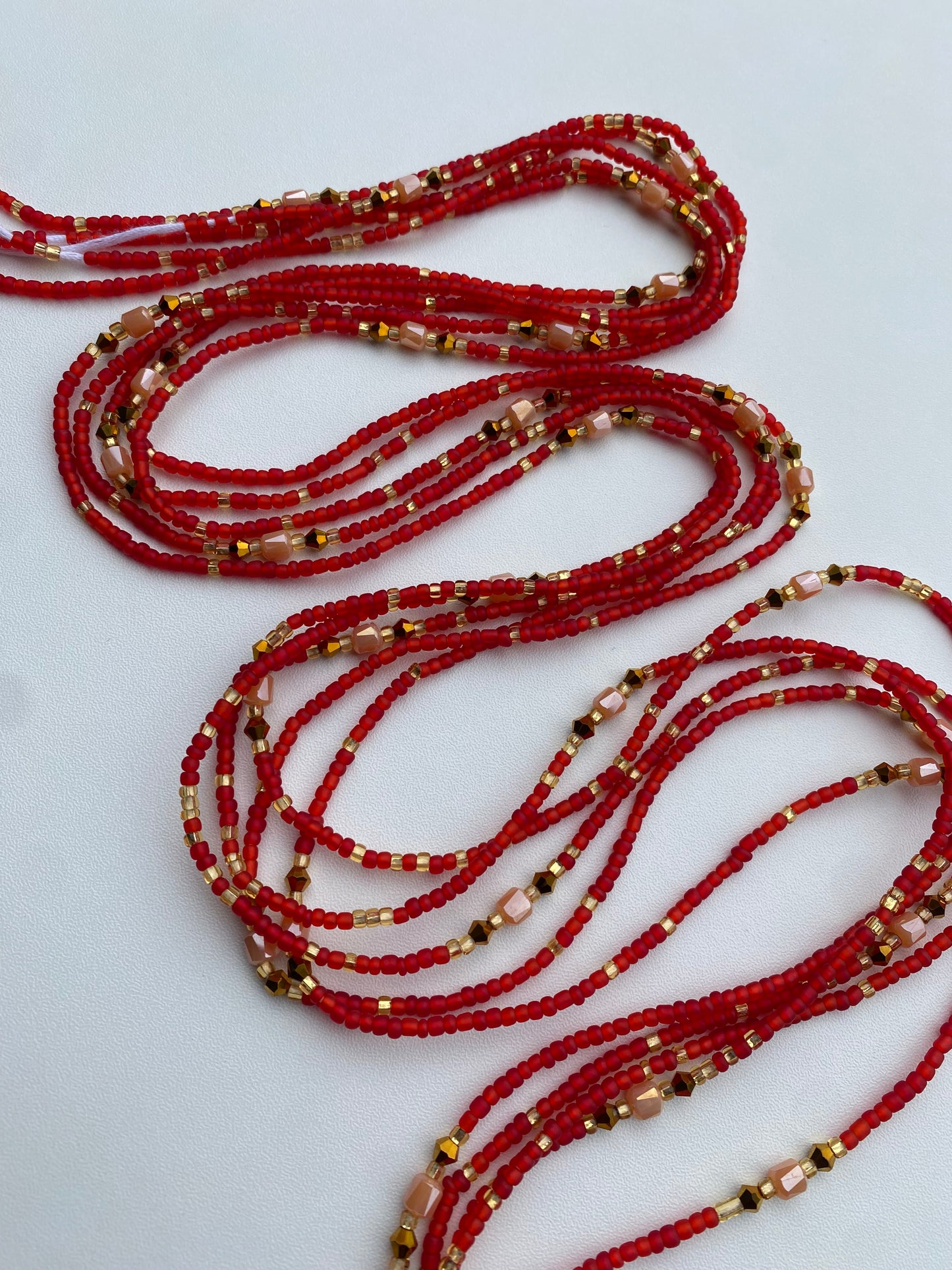 Red Waist Beads | African Waistbead | Tie-On Body Jewelry | 45”