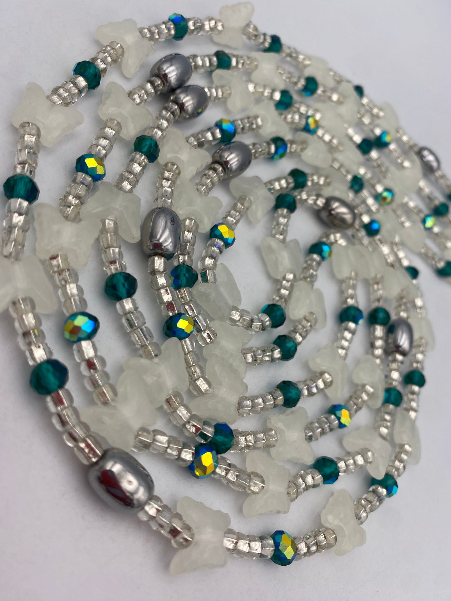 Subtle Glow in the dark Waist Beads- Butterflies|  African Waistbeads-Tie On 45"- 50"- Price Per Waist Bead- Add to Cart Now