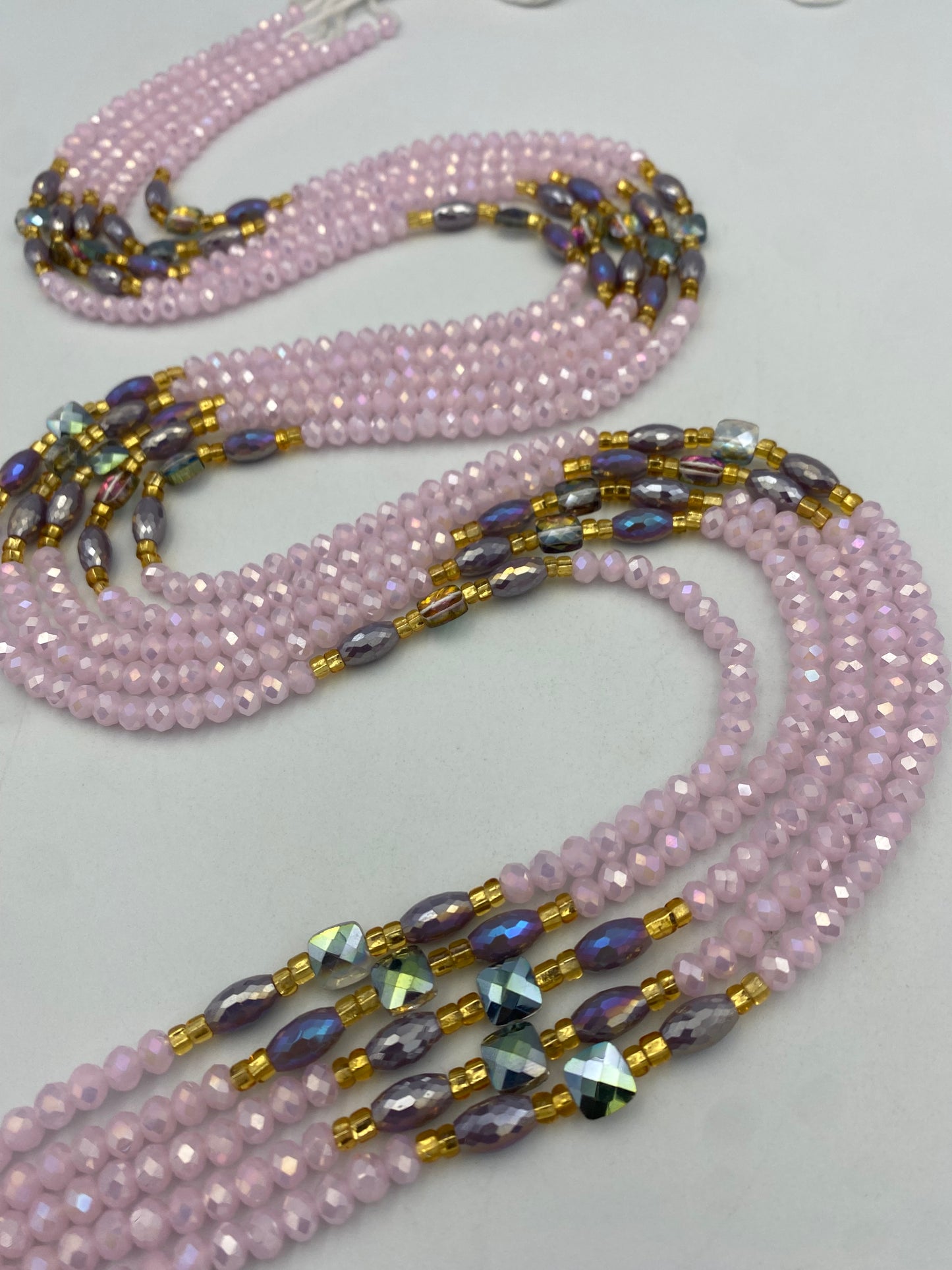 Jael ~ | Pink | Waist Bead for weightloss  |  Waist Beads – Luxury Tie-On Beaded Jewelry  | Crystal & Silver with Pink| Body Adornment & Weight Tracking- 45–Inches
