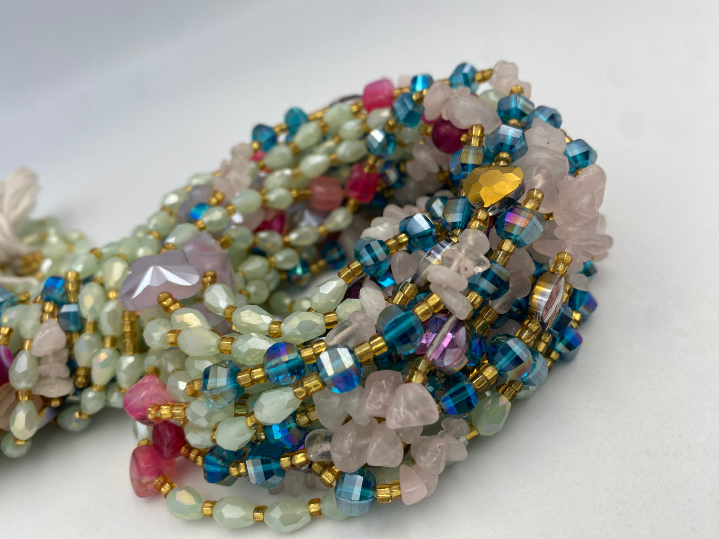 Amariah Luxury Tie-On Waist Beads 45-50 Inches | Gemstone-Inspired Waist Beads in Mint Green, Rose Quartz & Jewel Tones | Soft Feminine Jewelry